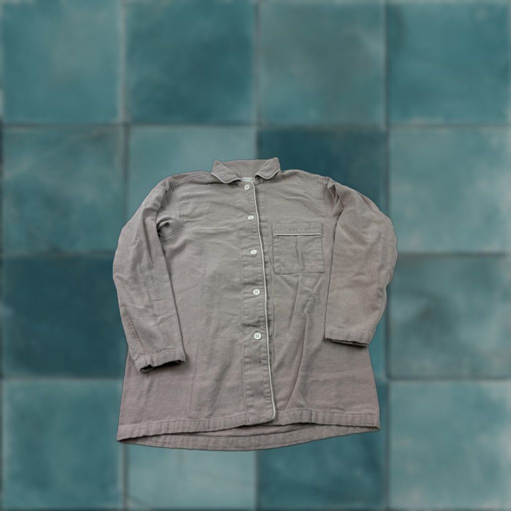 Muji MUJI Pajama Top Womens M Pink Beige Flannel Button Sleep Shirt Lounge Shirt Bedwear Size M / US 6-8 / IT 42-44 - 1 Thumbnail