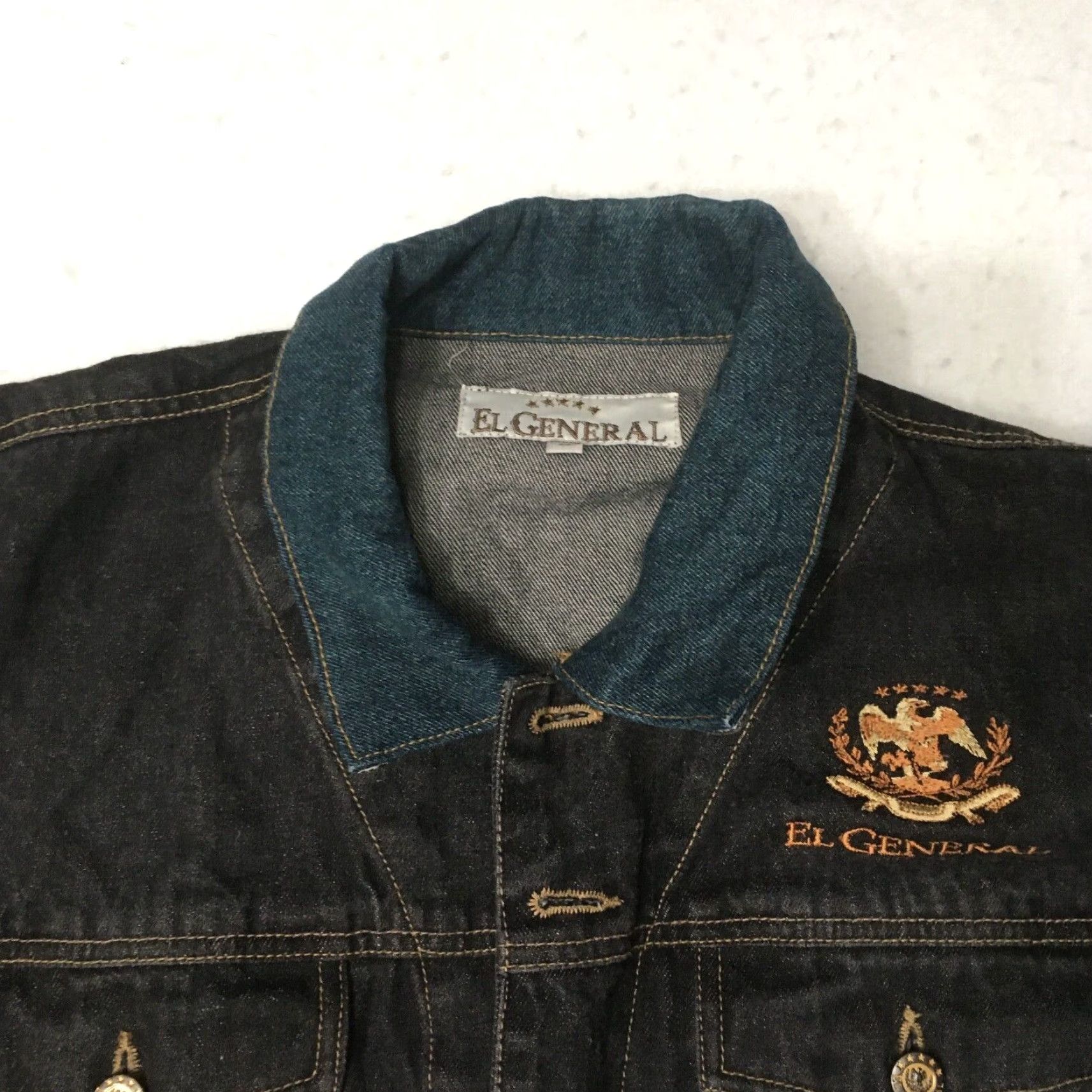 Denime El General Denim Embroidered Jacket Men S Gray Jean Jacket Embroidered Croc Gator 90s Vintage Style Mens Sized S Size US 29 - 2 Thumbnail