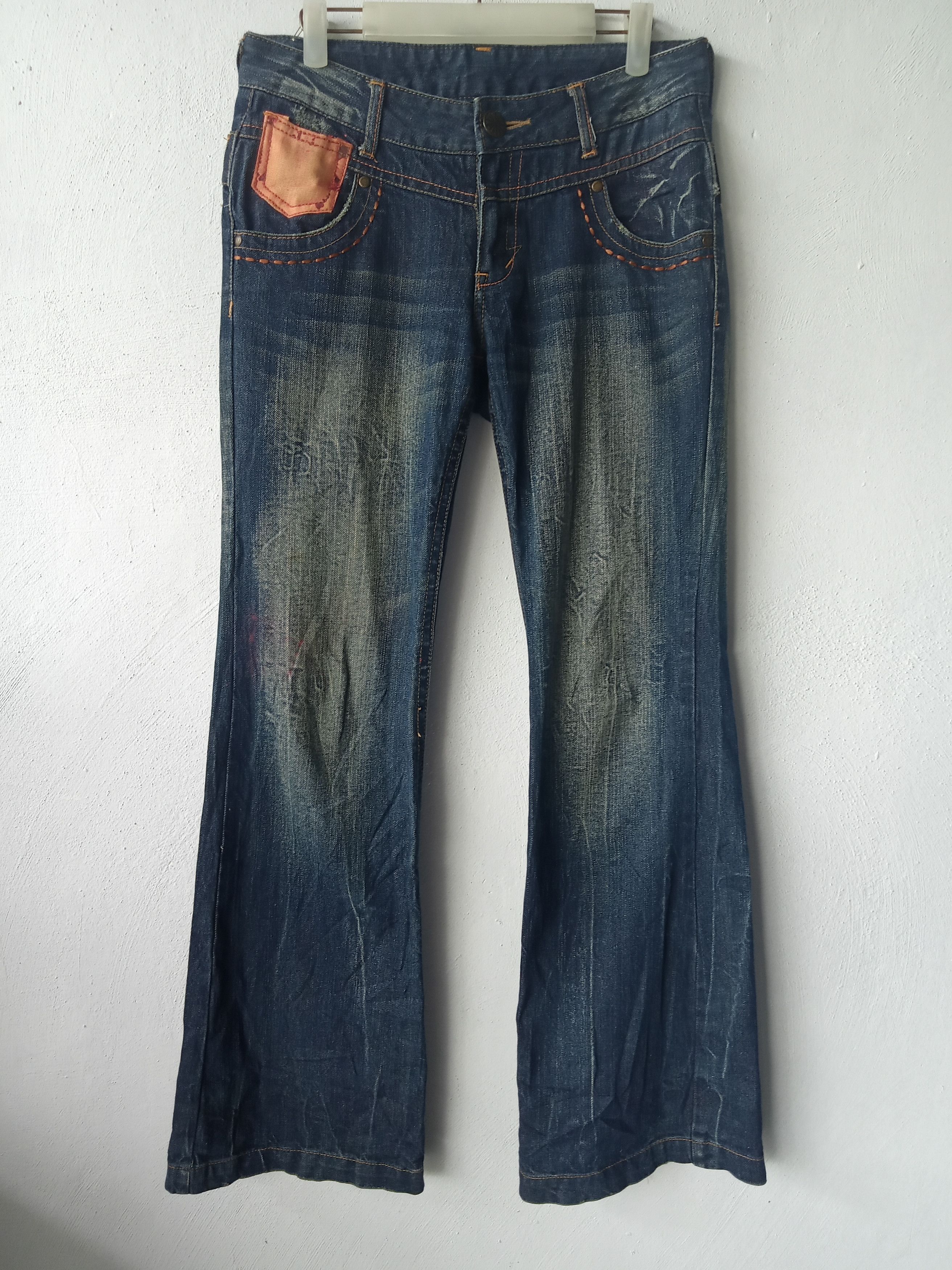 Japanese Brand Flared Japanese Distressed Dark Blue Jeans Size US 30 / EU 46 - 6 Thumbnail