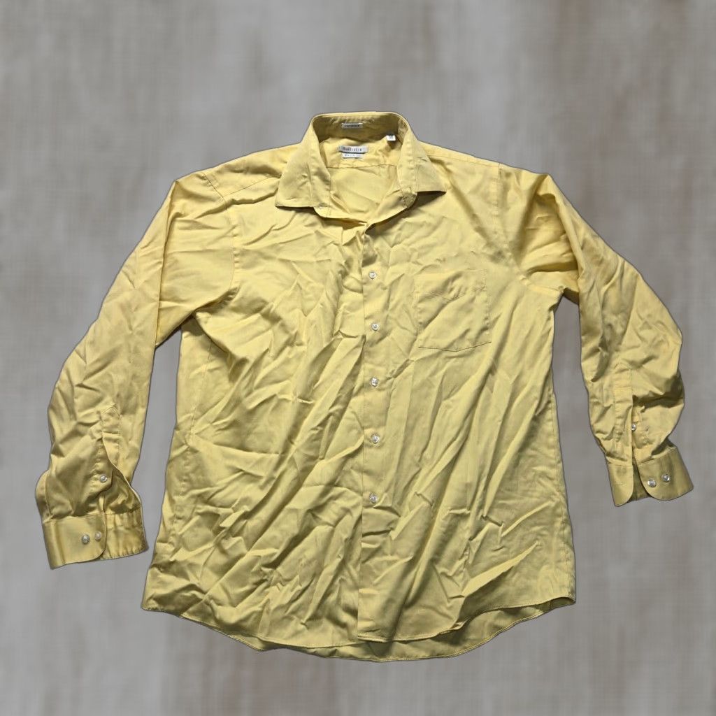 Van Heusen Van Heusen Men's Solid Yellow Long Sleeve Button-Up Shirt Regular Fit 17 Lux Sateen Casual Winter Size US XL / EU 56 / 4 - 1 Thumbnail