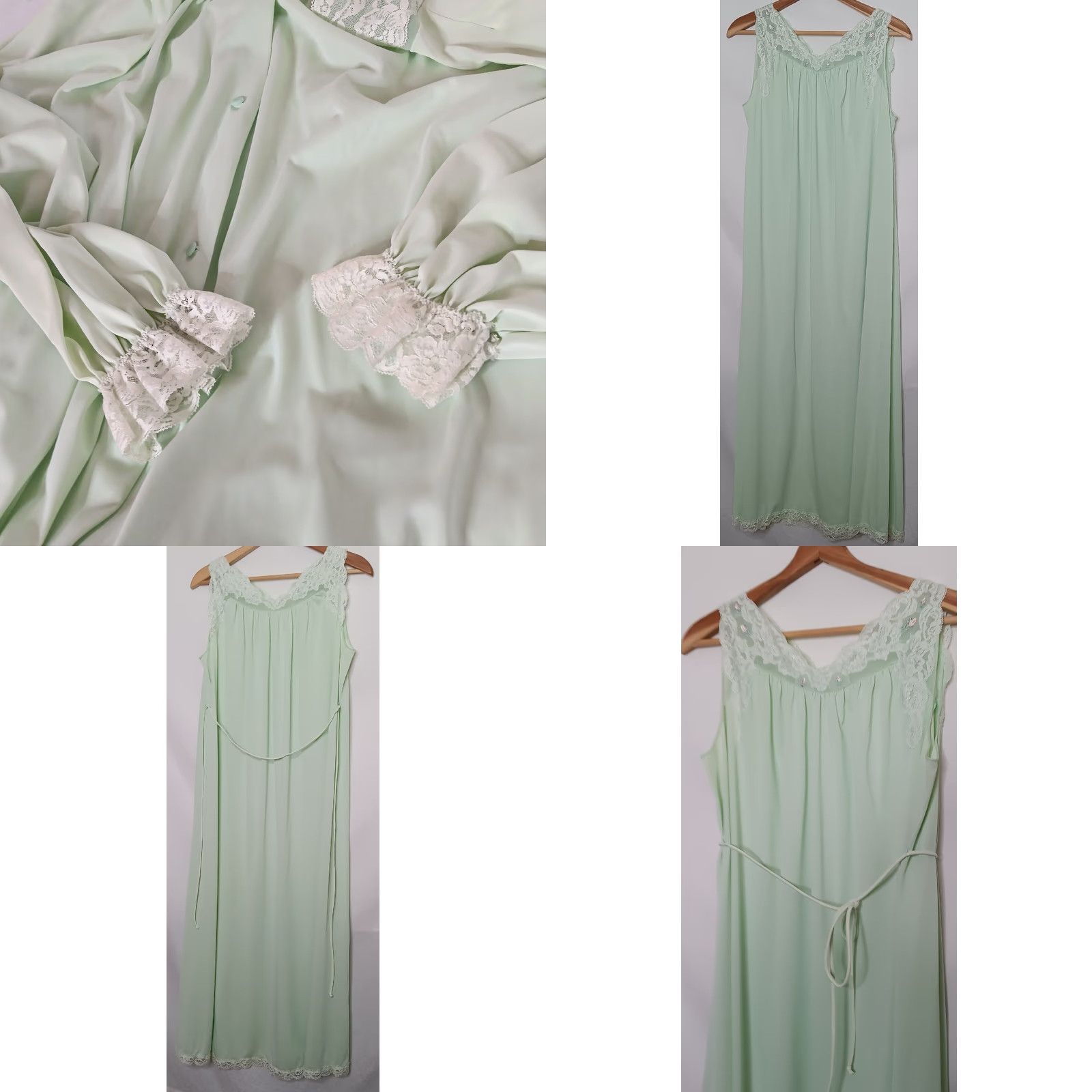 Vintage VINTAGE Shadowline Shadowline Peignoir Nightgown Set Medium 2 Piece Long Green Lace Sexy Vintage Nightgown Green Maxi Eveningwear Intimates Womens Size ONE SIZE - 8 Thumbnail