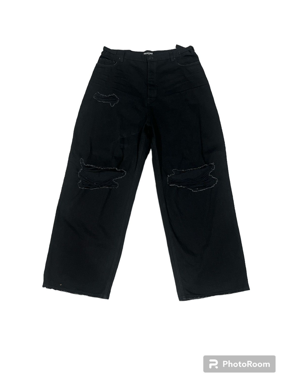 image of Balenciaga Baggy Destroyed Denim in Black, Men's (Size 36)