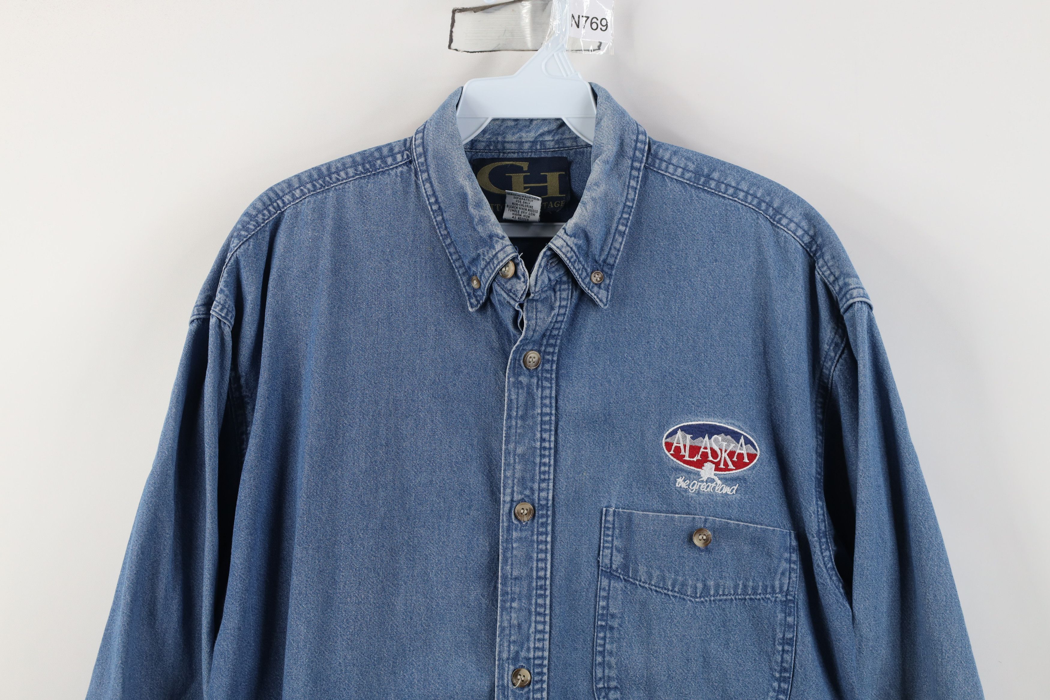 Vintage Vintage 90s Streetwear Great Land Denim Button Down Shirt Size US M / EU 48-50 / 2 - 2 Thumbnail