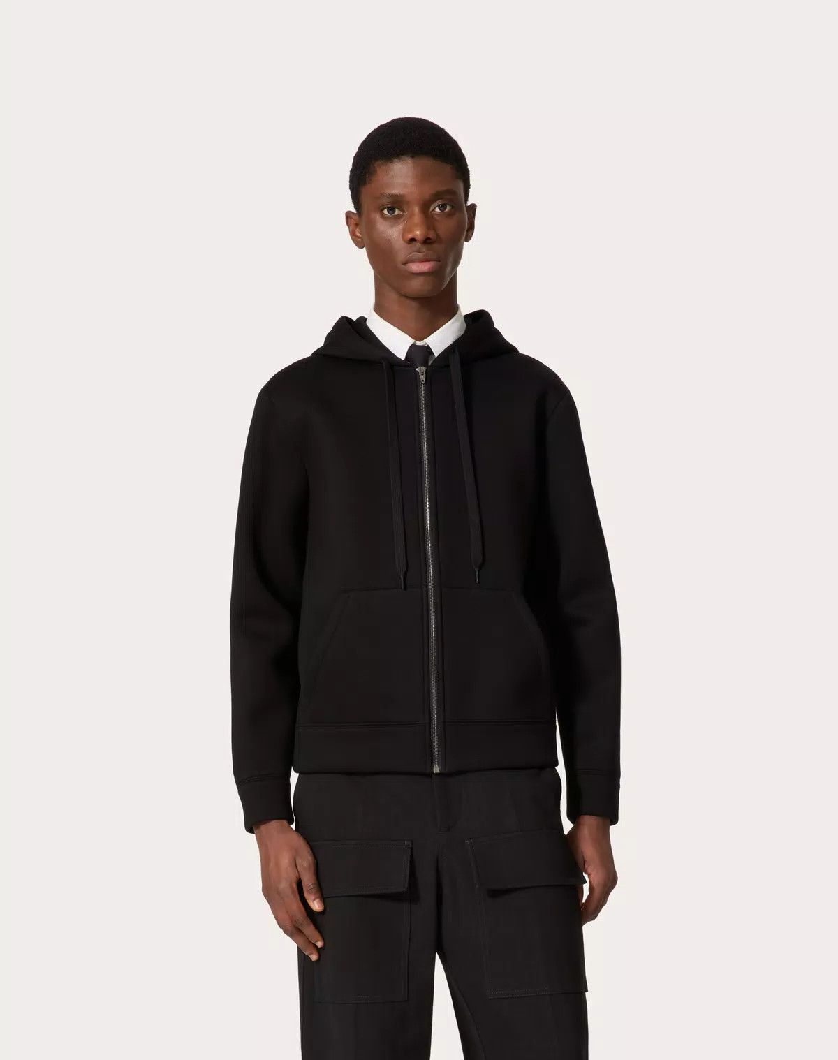 Valentino oc11z0725 Neoprene Sweatshirt With Hood And Zip in Black Size US L / EU 52-54 / 3 - 3 Thumbnail