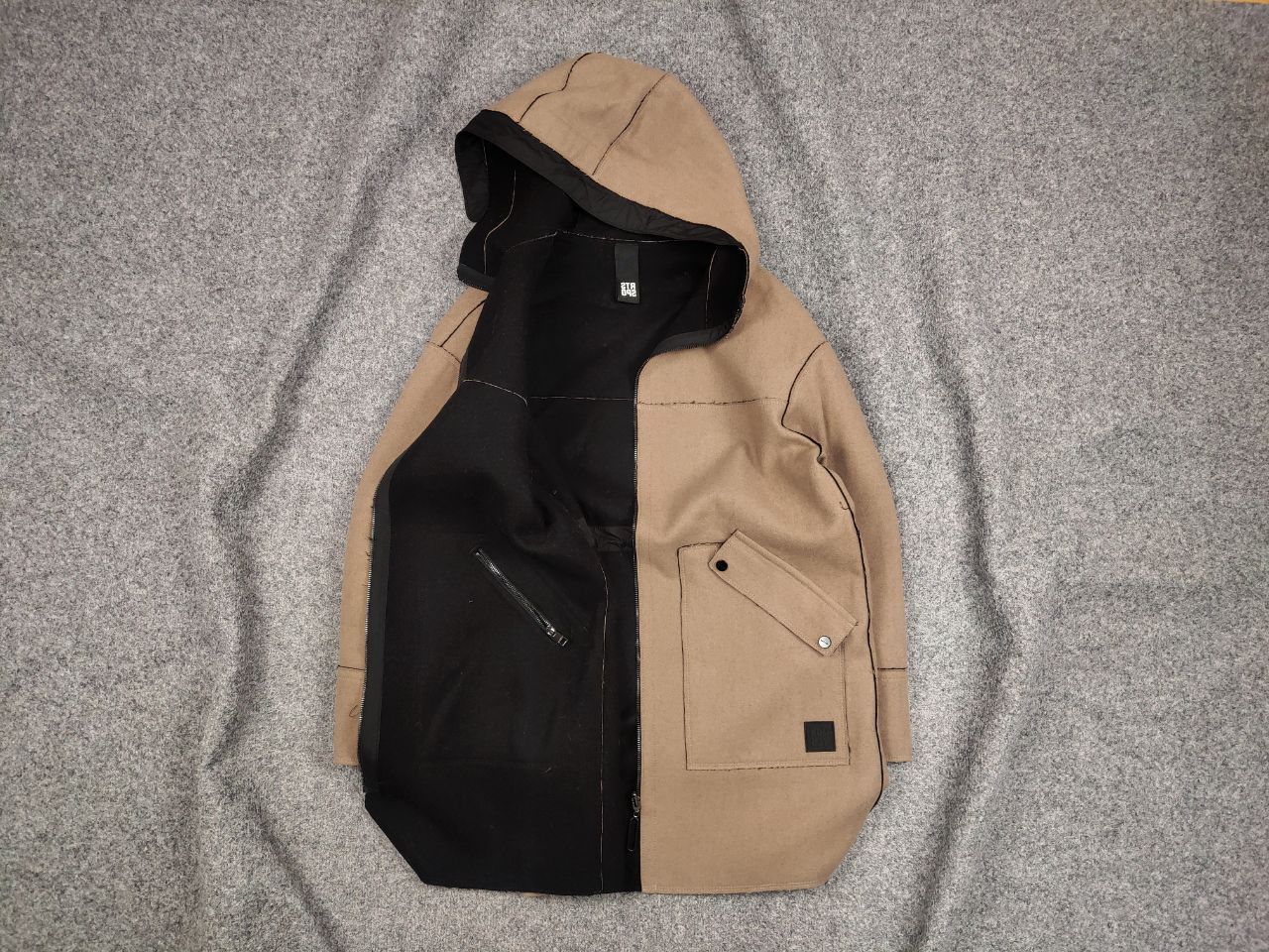 image of Designer Marc Cain Design Reversible Coat Hooded Classic Jacket in Black Beige, Women's (Size Mediu