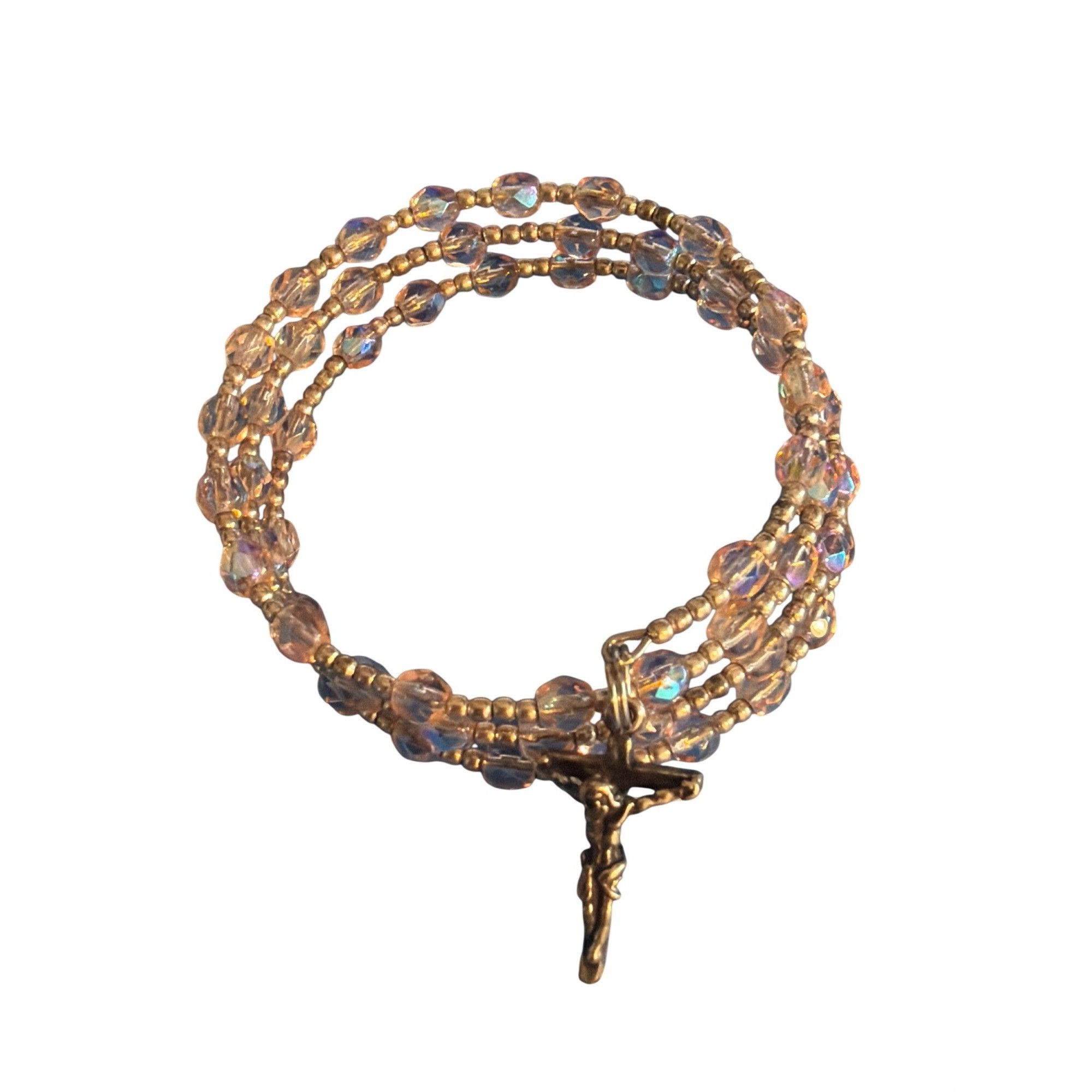 Other Vtg Sterling Silver Crystal Rosary Beads Bracelet Memory Wir Size ONE SIZE - 1 Thumbnail