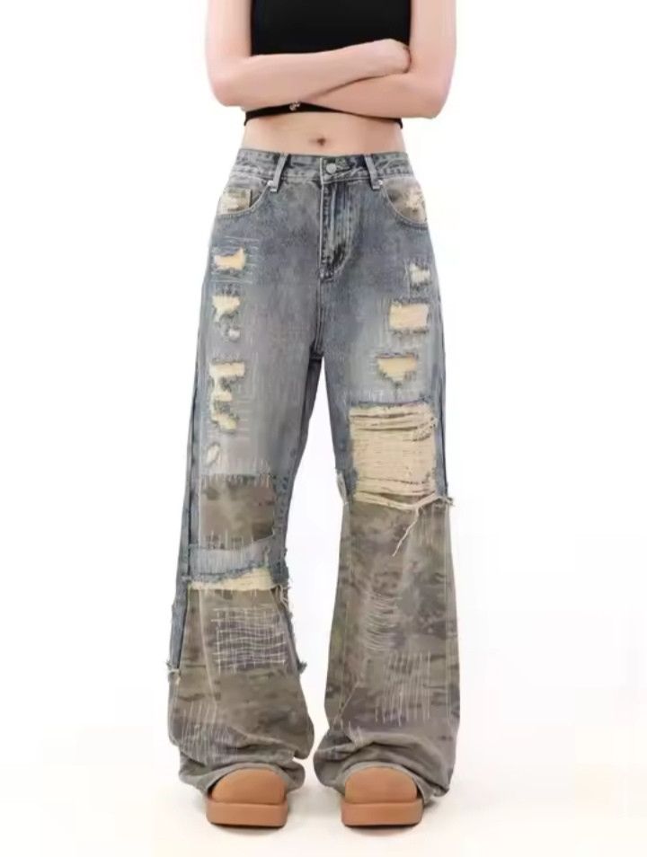 Japanese Brand × Jean Retro Ripped Wide Leg Jeans Style Size US 29 - 5 Thumbnail