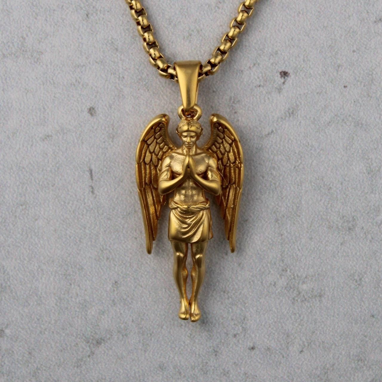 Jewelry Gold Guardian Angel Pendant Chain Necklace Size ONE SIZE - 1 Thumbnail