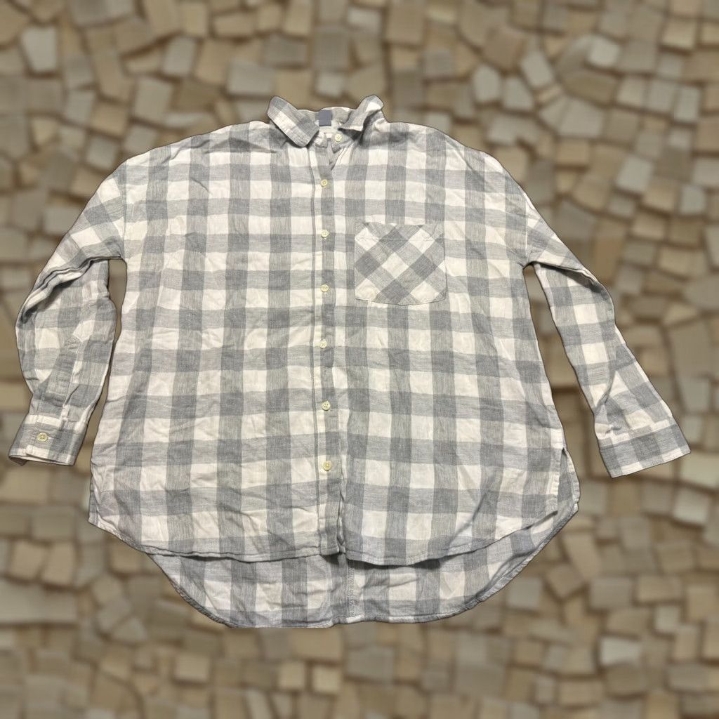 Old Navy Old Navy Shirt Women's XL Grey White Plaid Long Sleeve Button Up The Boyfriend Size XL / US 12-14 / IT 48-50 - 1 Thumbnail