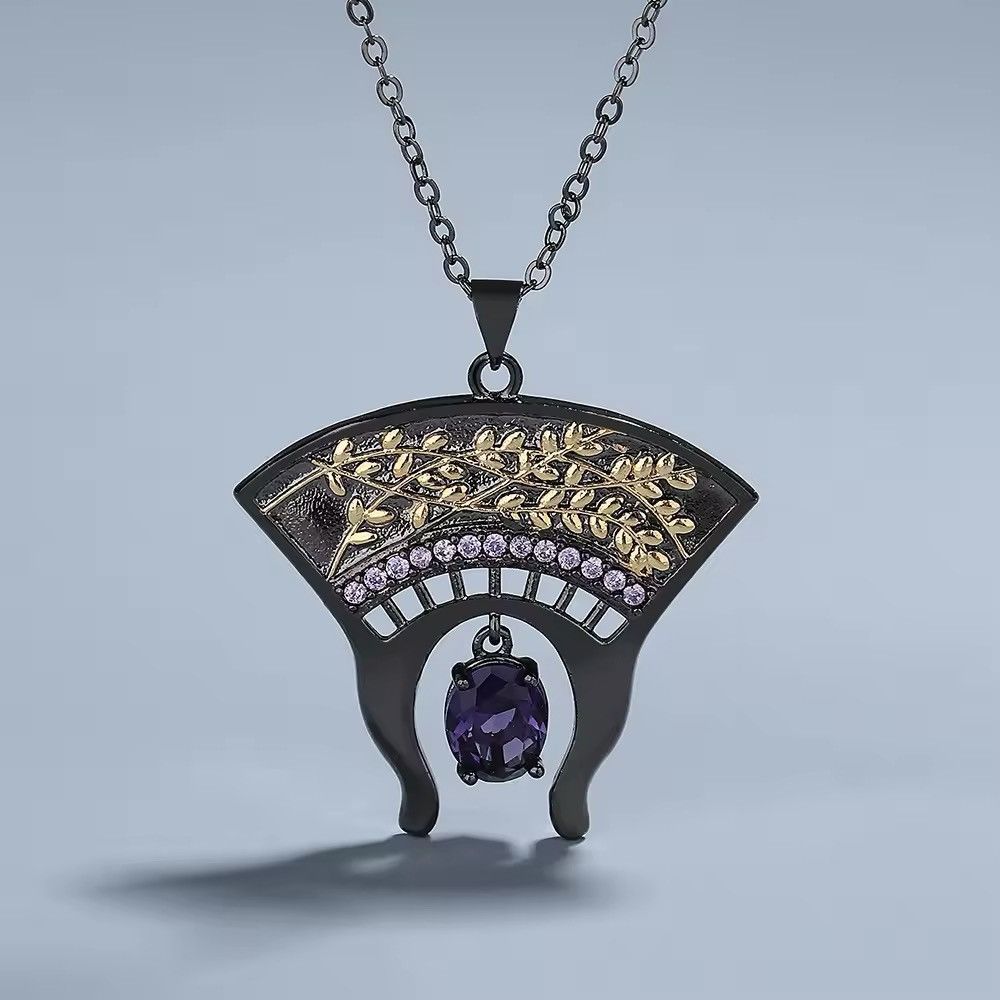 Jewelry Exquisite Black Gold Two-tone Purple Zircon Pendant Necklace Size ONE SIZE - 1 Thumbnail
