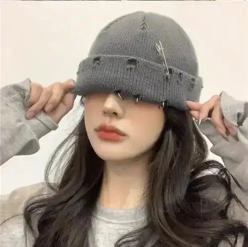 Other Y2K Pin Holes Beanies Knitted Hat Size ONE SIZE - 1 Thumbnail