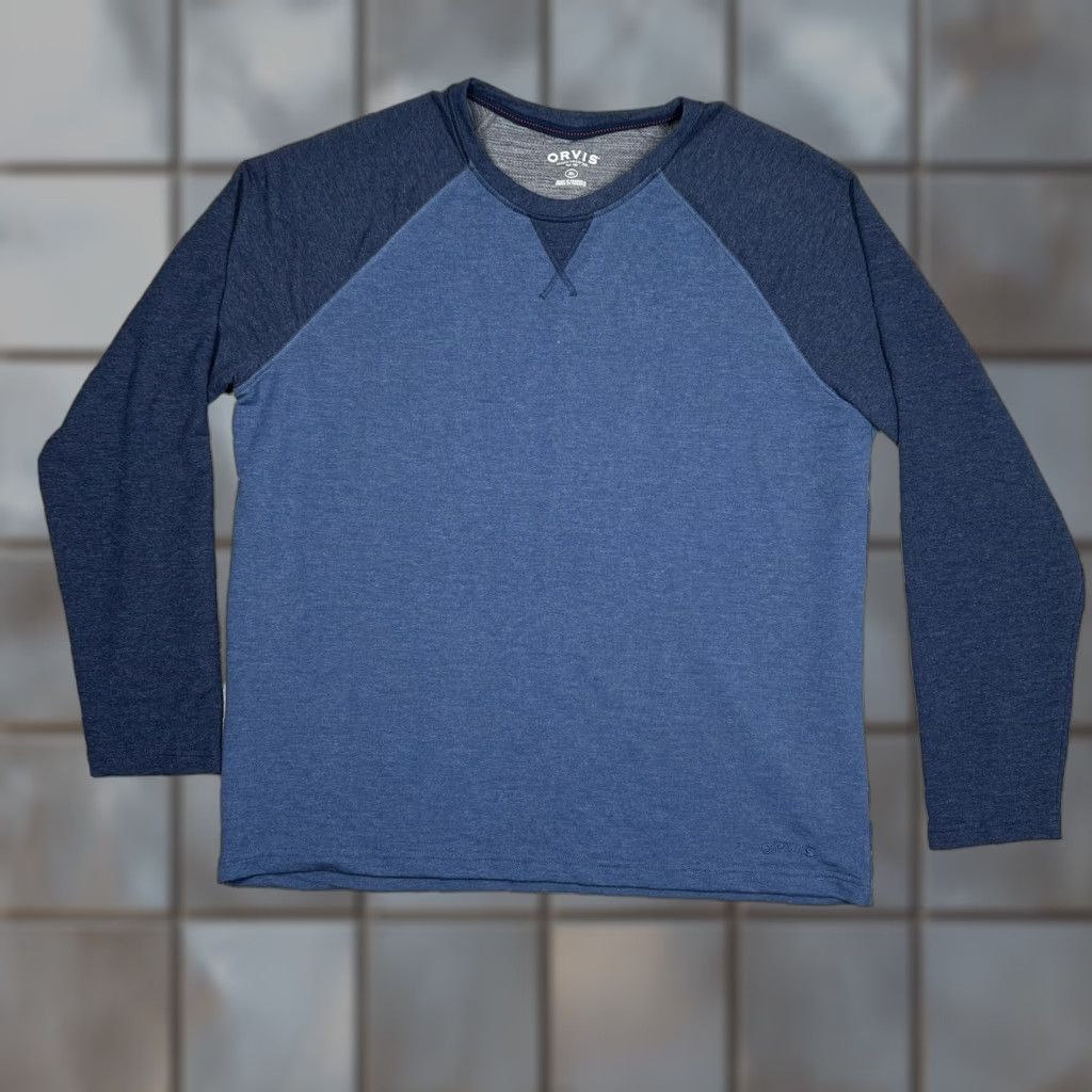 Orvis Orvis Long Sleeve T-Shirt Mens XL Heather Blue Rayon Polyester Blend Crew Neck Logo Stretch Regular American Shirt Size US XL / EU 56 / 4 - 1 Thumbnail