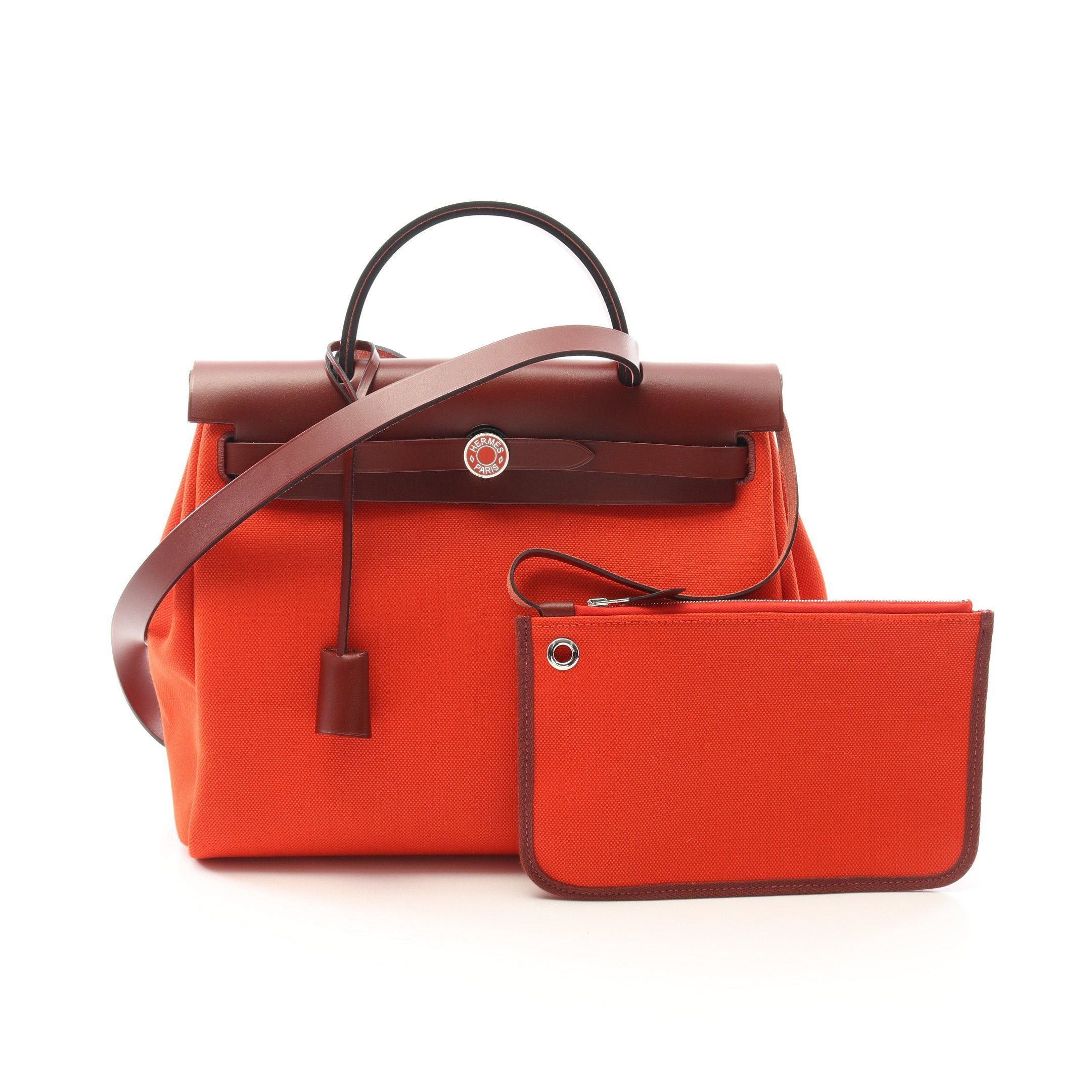 Hermes Hermes Herbag Zip Pm Rouge Piment Ash Handbag Toile Military Vache Hunter Orange Red Bordeaux Silver Hardware U Stamp Size ONE SIZE - 1 Thumbnail