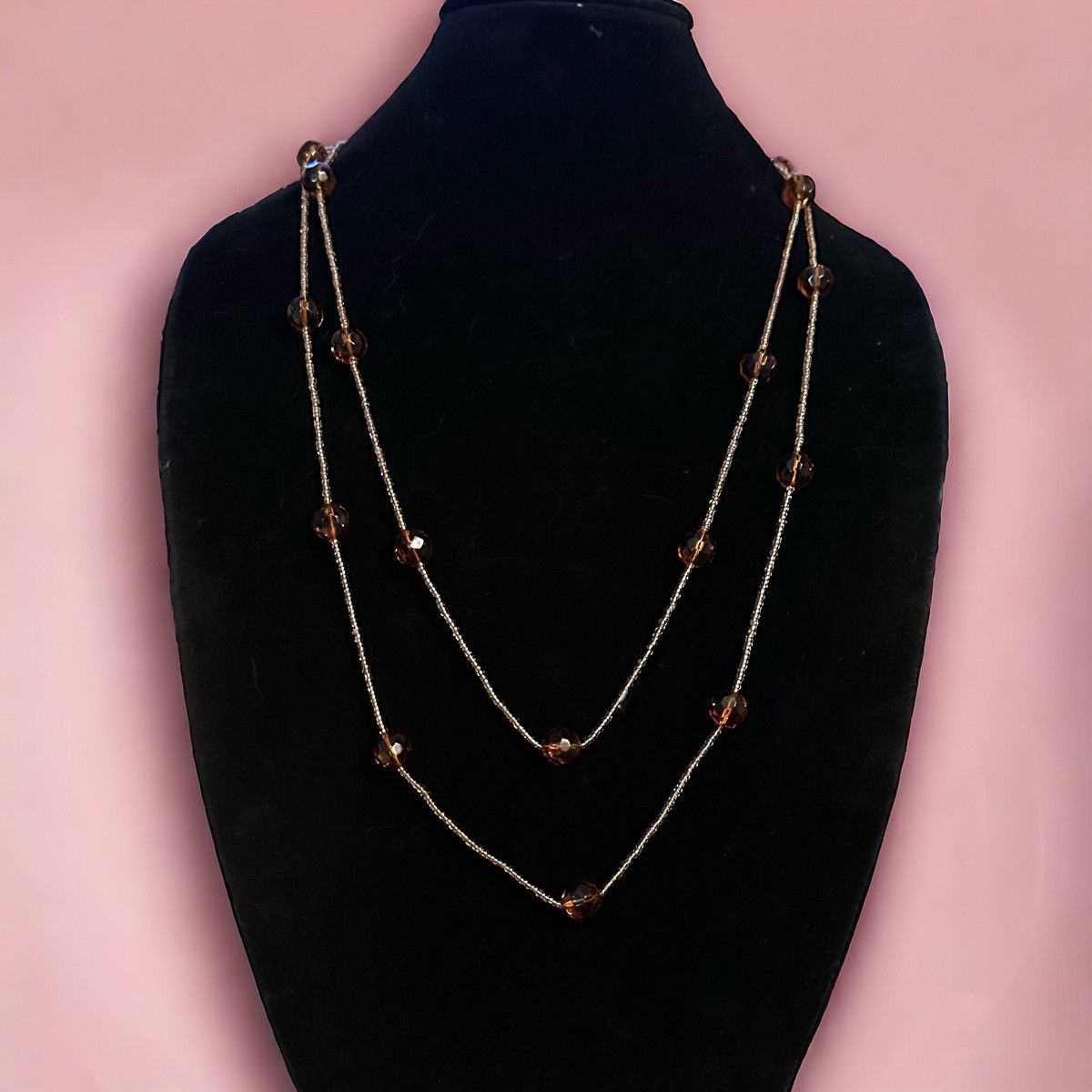 Vintage Vintage long Amber Czech glass beaded necklace Size ONE SIZE - 1 Thumbnail