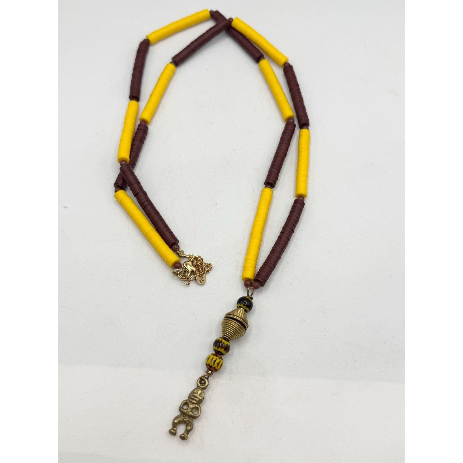 Vintage Vintage yellow brown record bead Aztec man pendant charm nec Size ONE SIZE - 2 Thumbnail