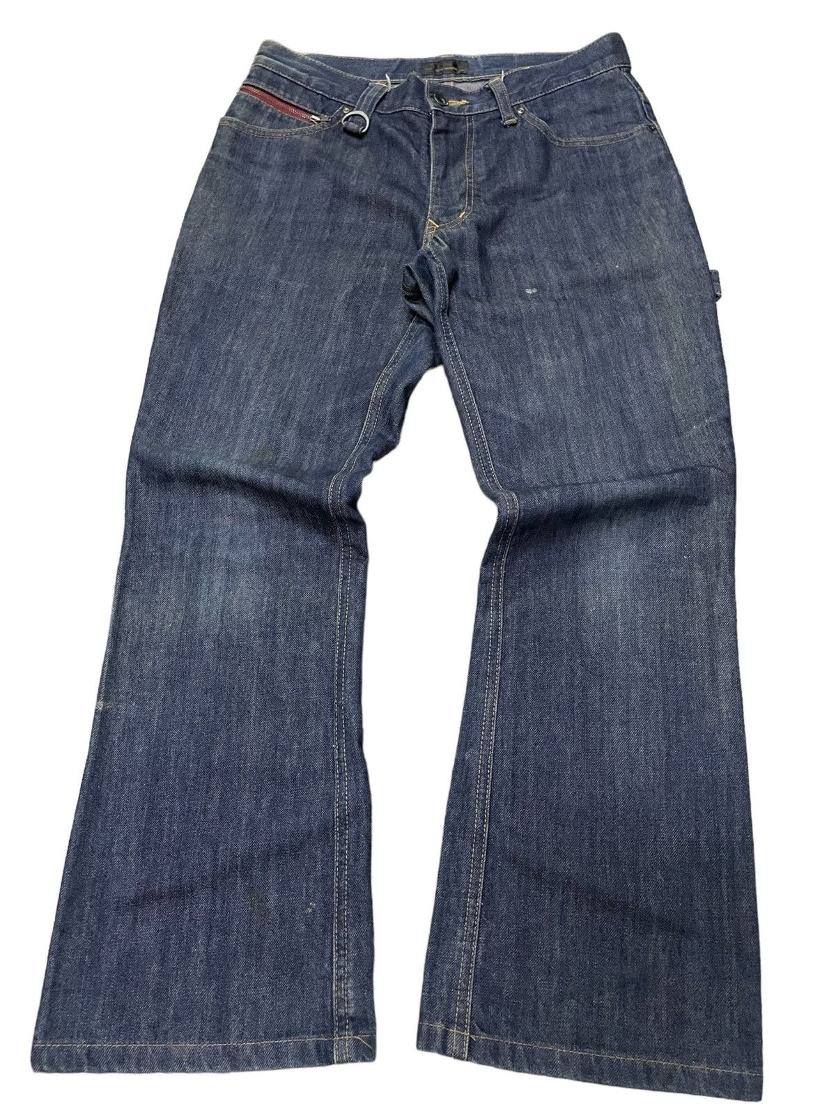 Issey Miyake × Japanese Brand × Tete Homme Tete Homme Carpenter Leather Trimmed Flared Jeans Size US 31 - 2 Thumbnail