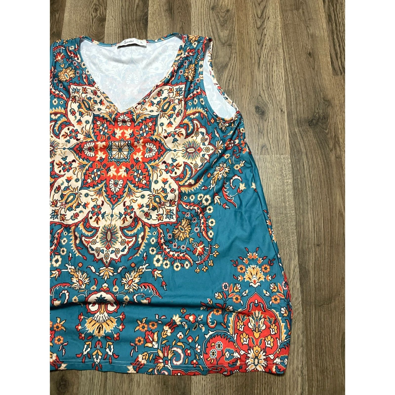 Vintage Sakurafina Tank Top Womens XL Floral Sleeveless V-Neck Shirt Blue Orange Red Casual Modern Size XL / US 12-14 / IT 48-50 - 4 Thumbnail