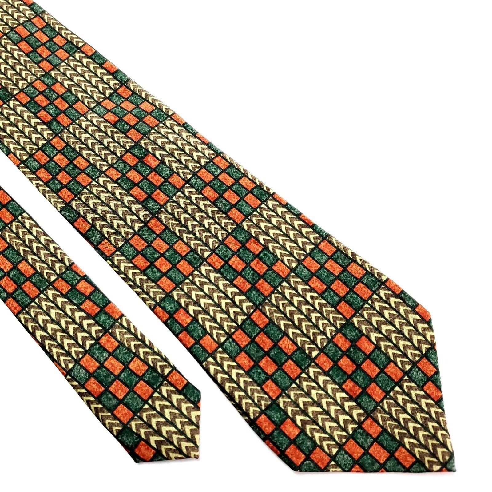 Barneys New York Barney's New York Silk Tie Print Green Orange Short Wide Size ONE SIZE - 1 Thumbnail