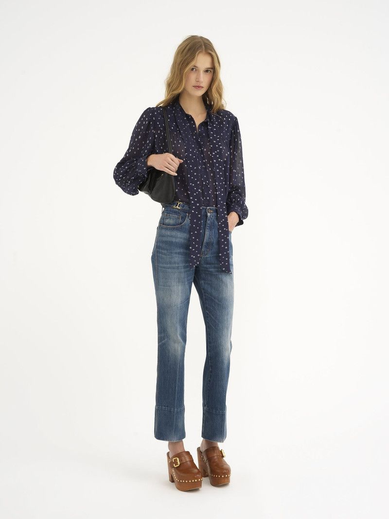 Chloe o1loc1c11125 Silk Lurex Dots Lavalliere Blouse in Navy Size XS / US 0-2 / IT 36-38 - 2 Thumbnail