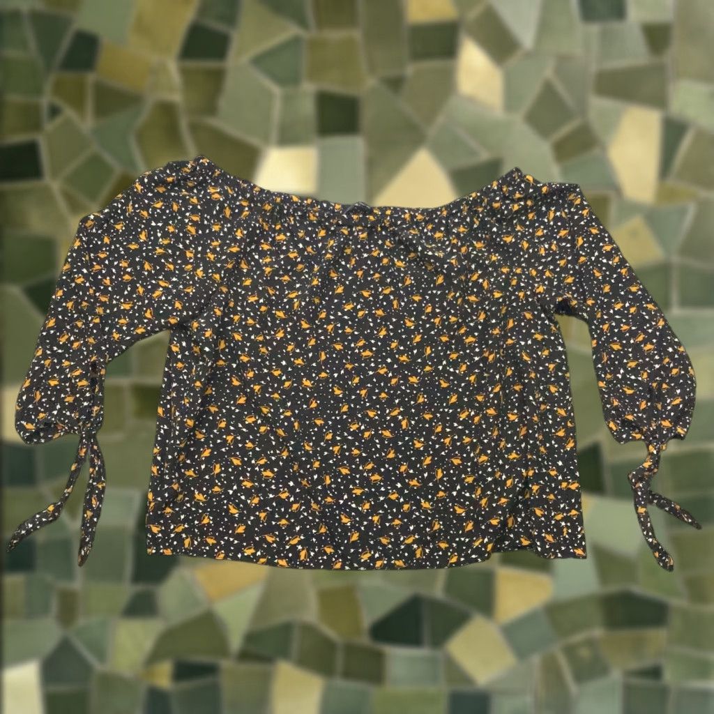 Madewell Madewell Womens Shirt Blouse Top 3/4 Sleeve Black Leaves Fall Tie Off-Shoulder Medium Womens Blouse Size M / US 6-8 / IT 42-44 - 1 Thumbnail