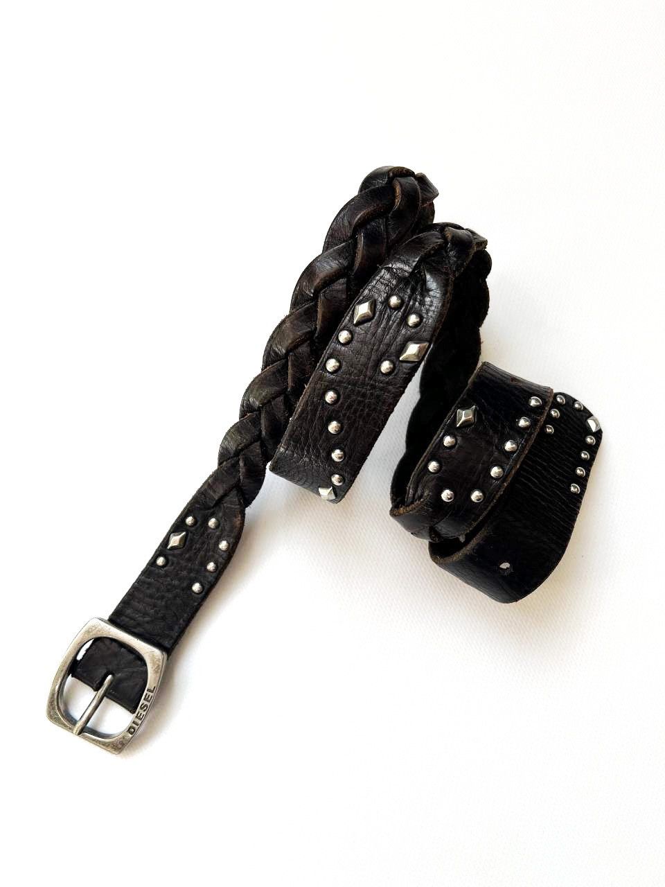 archive Diesel crazy pleated leather studded punk rivet belt