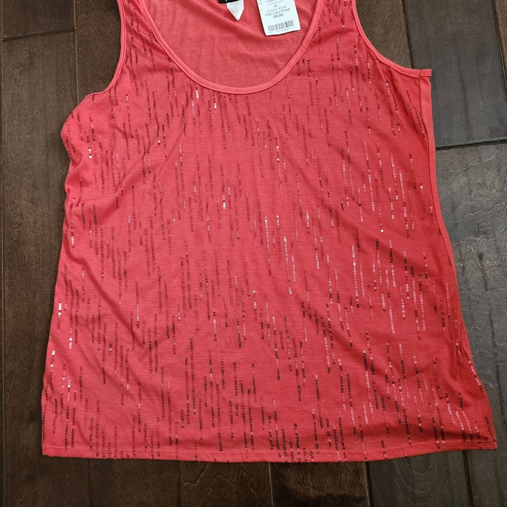 Vintage Say Anything Women's Red Short Sleeve Sequin Top 2X Pullover Casual Party/Cocktail Summer Spring Fall Womens Regular Short Sleeve Sequin Red 2X Size XXL / US 16-18 / IT 52-54 - 3 Thumbnail
