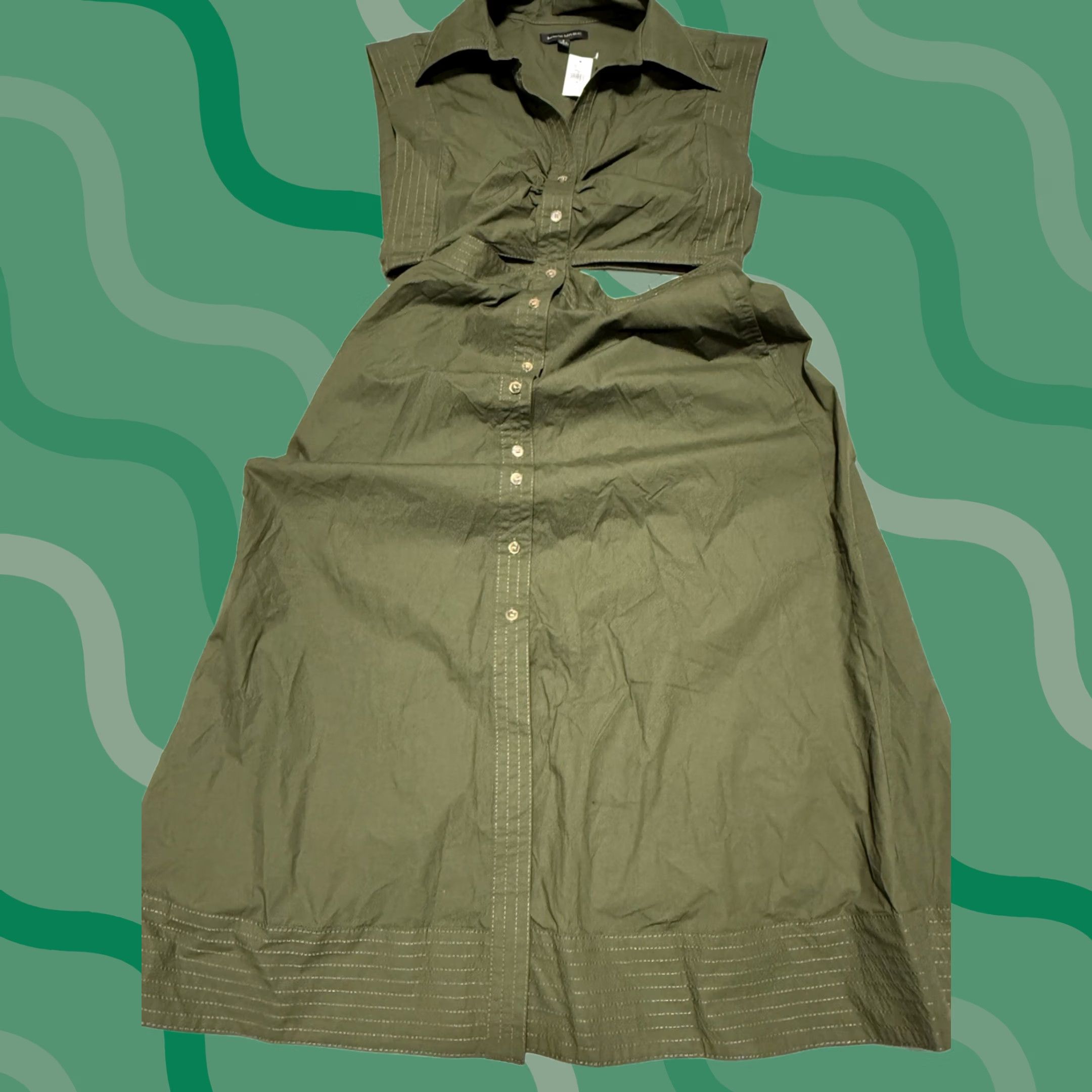 Banana Republic VINTAGE Banana Republic Dress Shirt Dress 8 Green Yasmin Cutout Waist Sleeveless NWT 180 Size M / US 6-8 / IT 42-44 - 1 Thumbnail