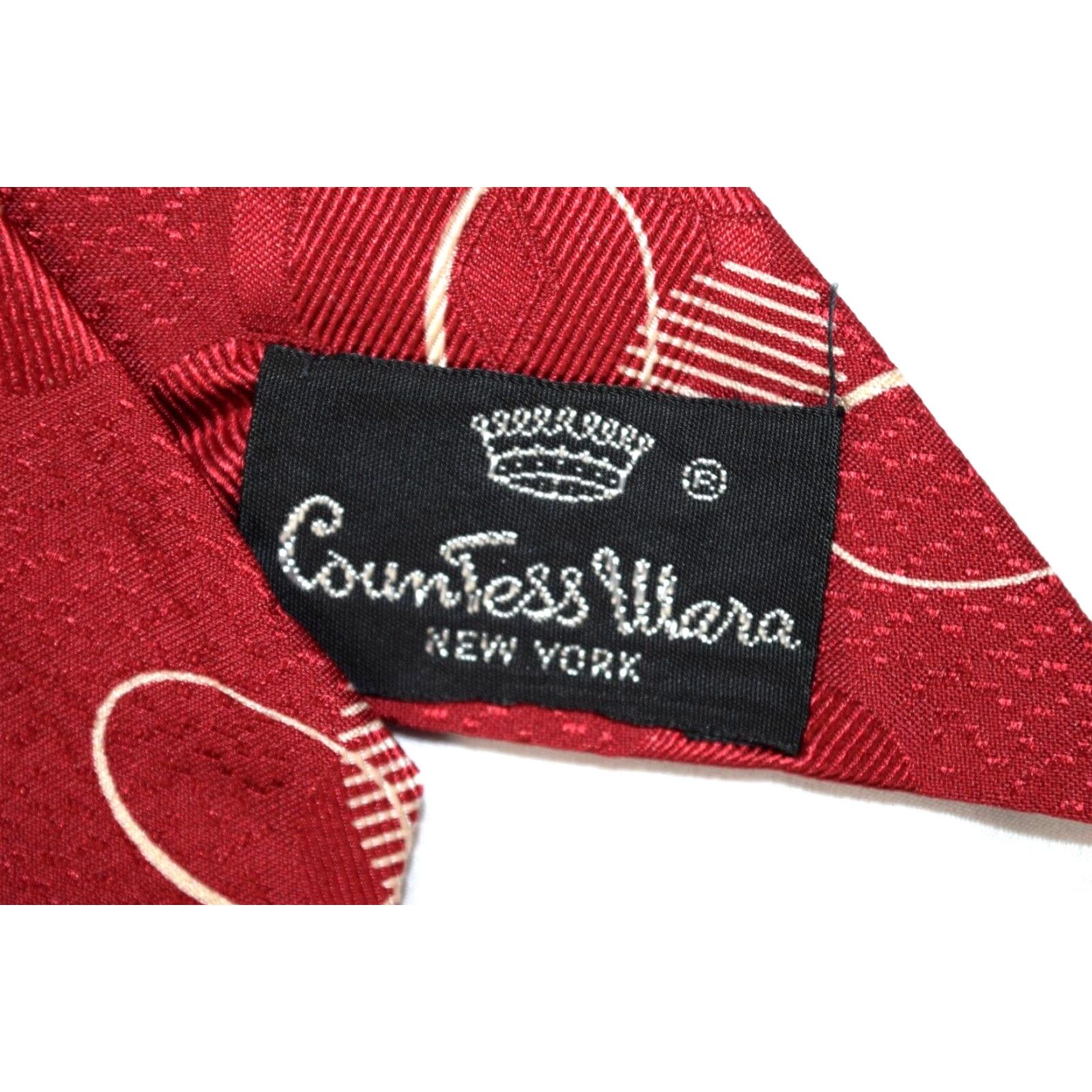 VINTAGE Countess Mara Neck Tie Silk Raspberry White 54.5 x 3.5 Adult Unisex Mod GoGo 50s 60s