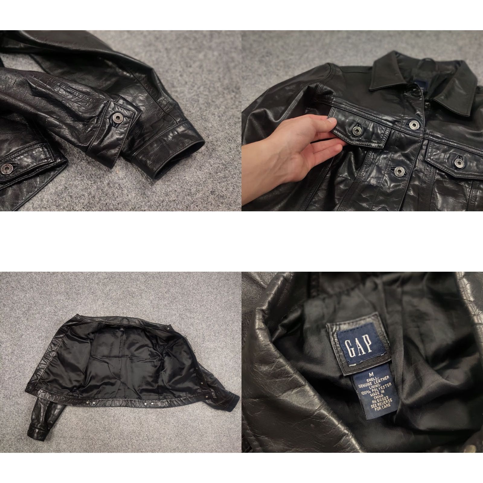 Gap VINTAGE Gap Jacket Stone Black Leather Trucker Rockstar 90s Biker Mid-Length Long Sleeve Women XS? (Original size M) Size M / US 6-8 / IT 42-44 - 9 Thumbnail