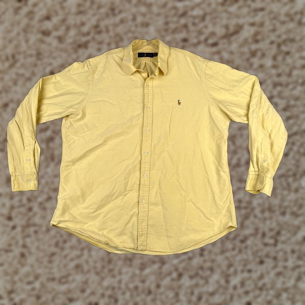 Ralph Lauren Shirt Men 2XL XXL Yellow Button Up Cotton Long Sleeve Pony