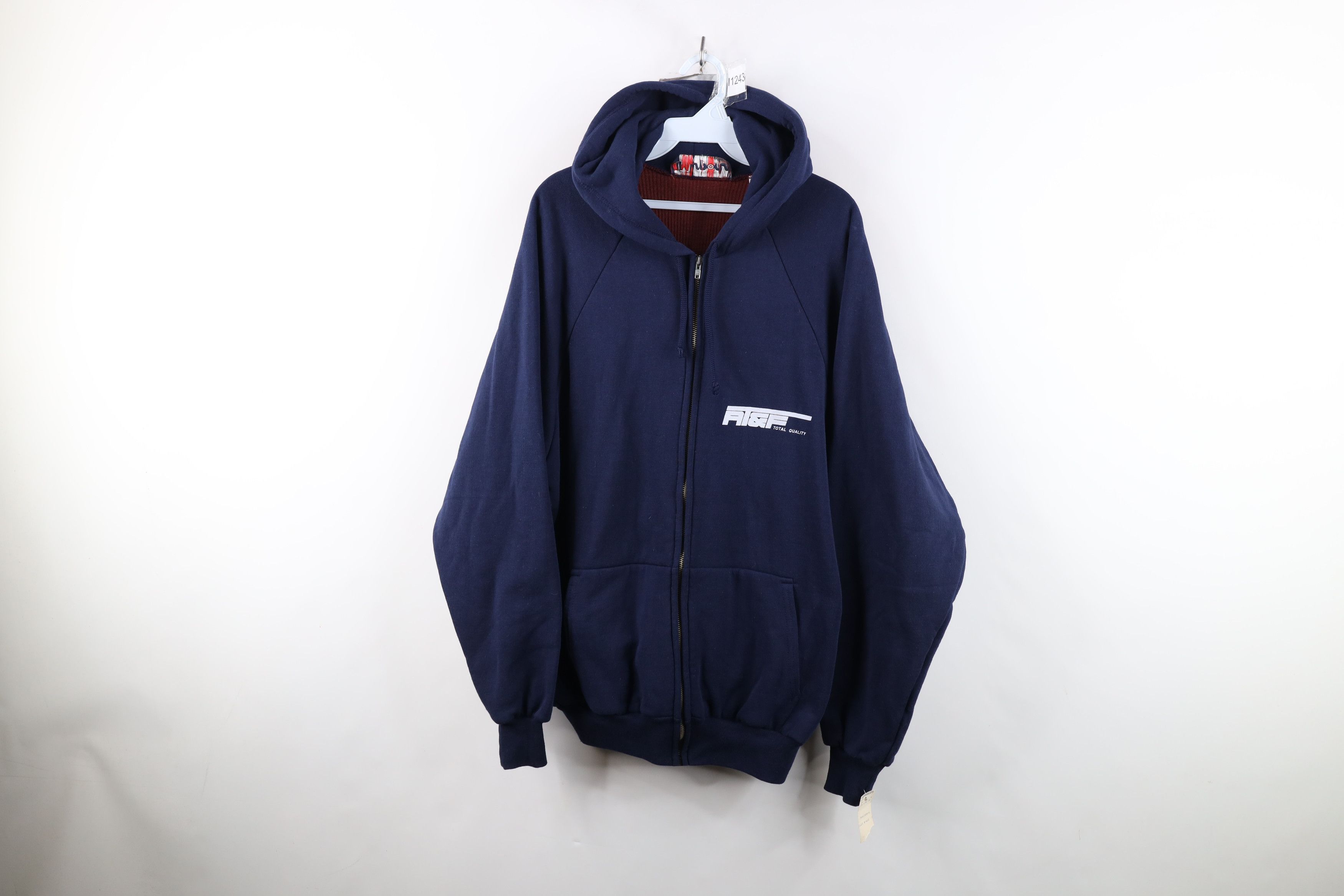 Deadtock Vintage 80s 90s Thermal Waffle Lined Hoodie Blue