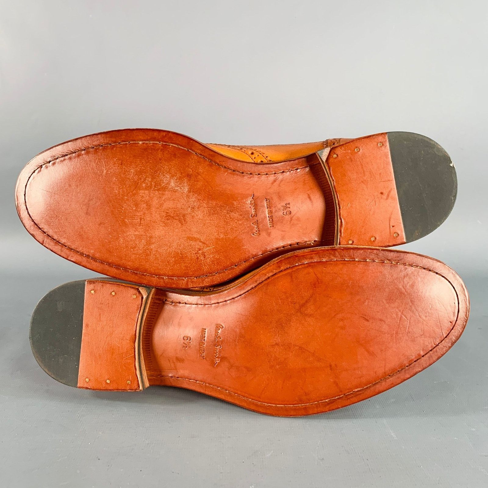 Paul Smith 7.5 Orange Perforated Leather Wingtip Lace-Up Flexible Size US 7.5 / EU 40-41 - 6 Thumbnail