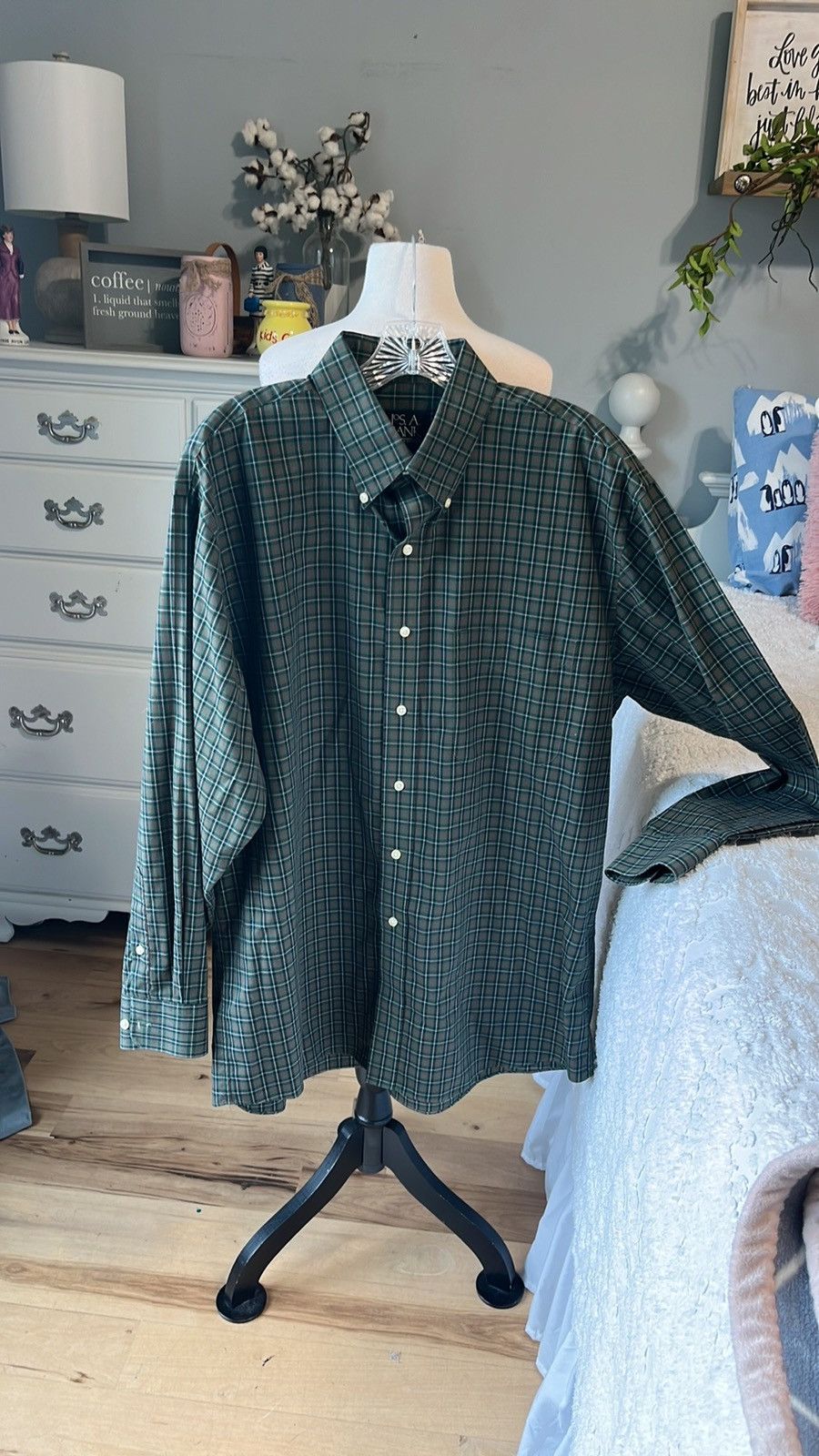 Jos. A. Bank Jos A Bank Dark Green Plaid Long Sleeve Button Down Size US L / EU 52-54 / 3 - 8 Thumbnail