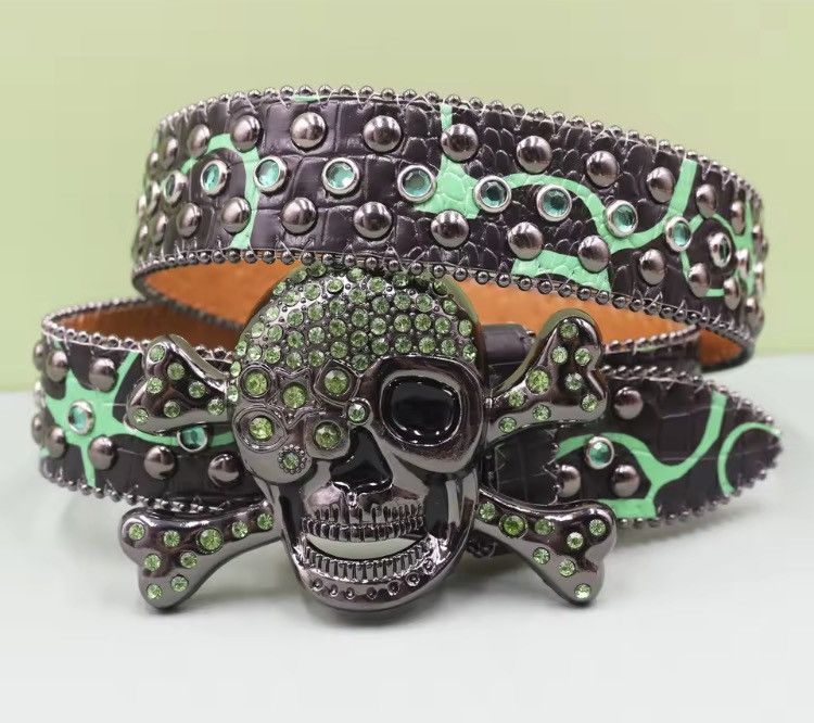 Japanese Brand Skul Rhinestone Studded Pu Leather Belt -125 cm Size 38 - 1 Thumbnail