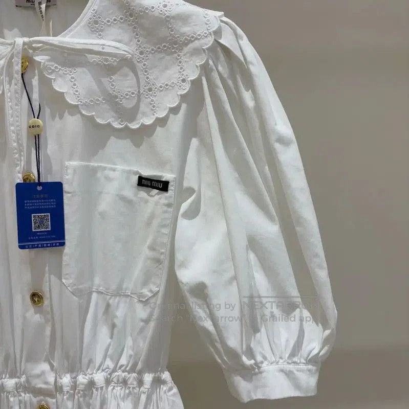 Miu Miu Miu Miu White Cotton Logo Short Sleeve Dress . Size S / US 4 / IT 40 - 4 Thumbnail