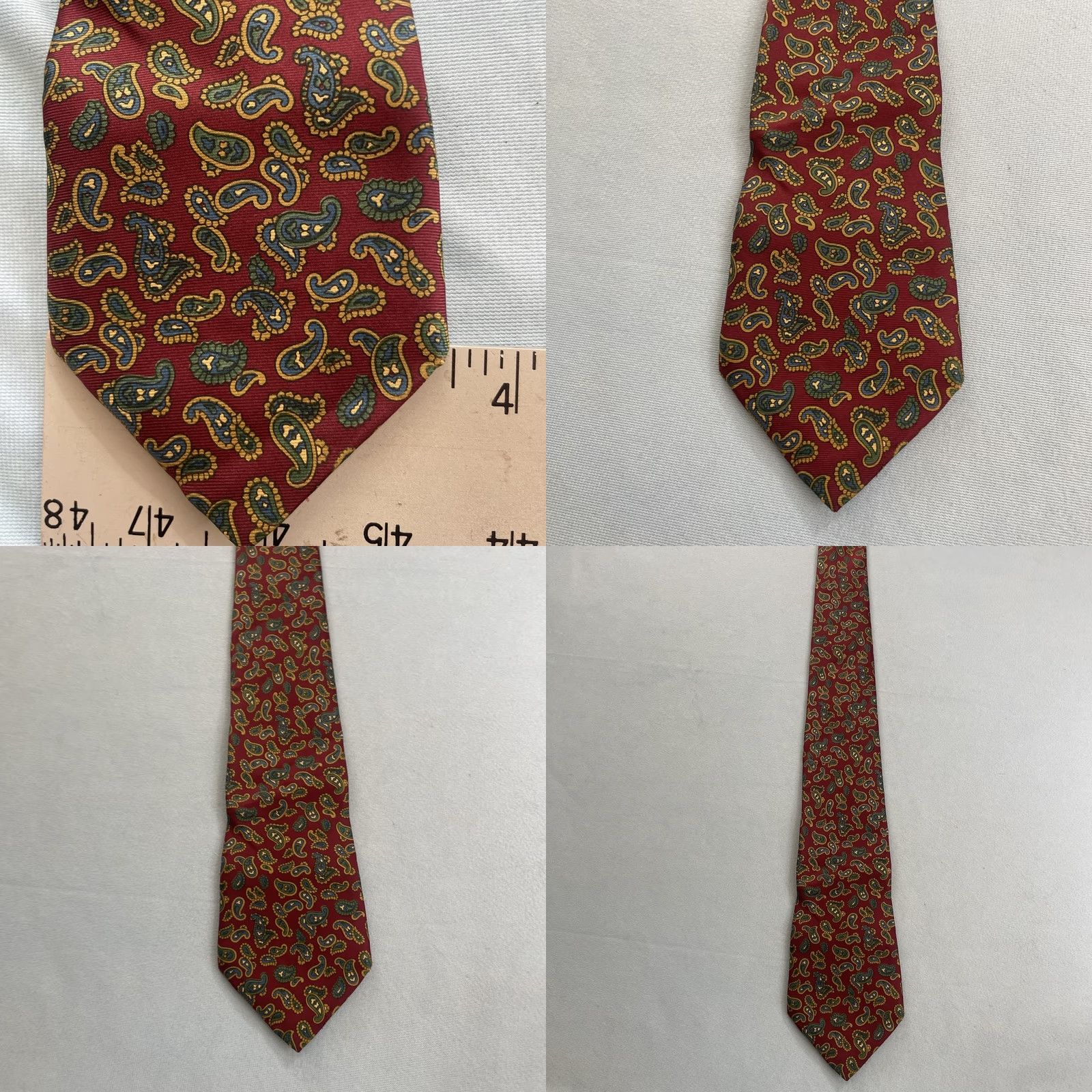 Vintage VINTAGE Italian Silk Neck Tie Paisley Red Green Yellow 3.5x56 USA Classic Necktie Men's Tie Size ONE SIZE - 9 Thumbnail