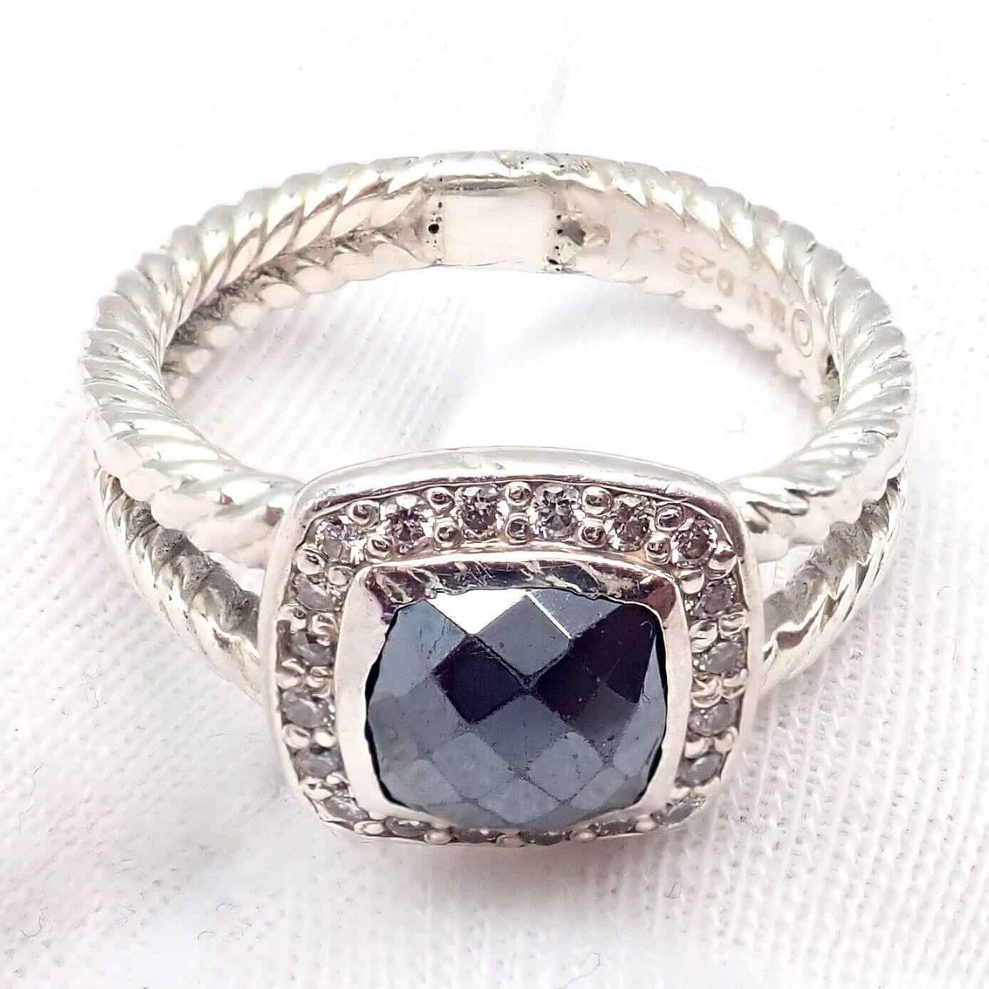 DY Silver Hematite Diamond Petite Albion Split Cable Ring 7