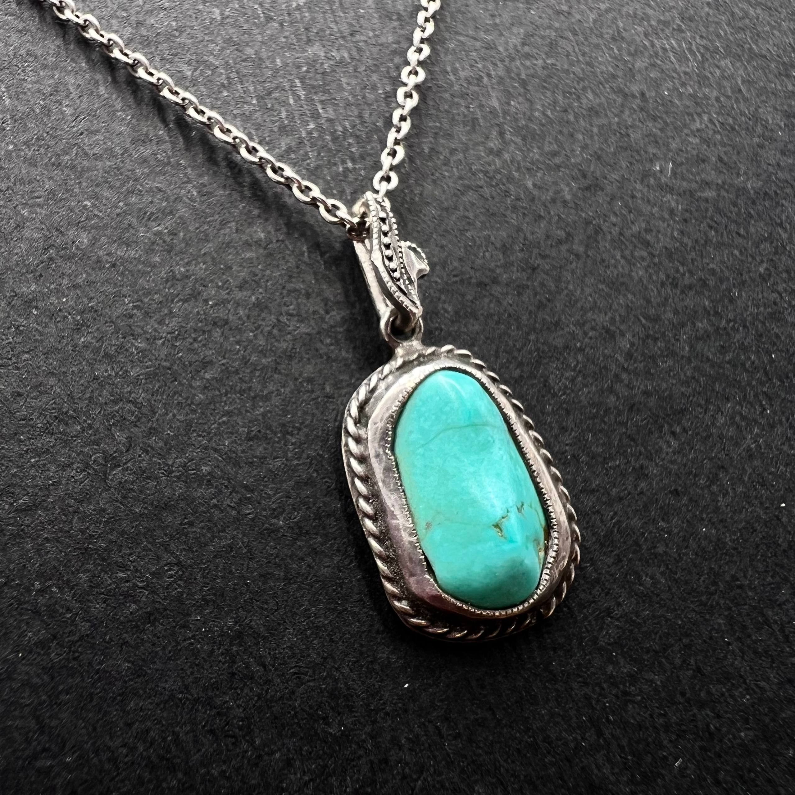 Vintage Vintage Sterling Silver 925 Turquoise Pendant Necklace Size ONE SIZE - 2 Thumbnail