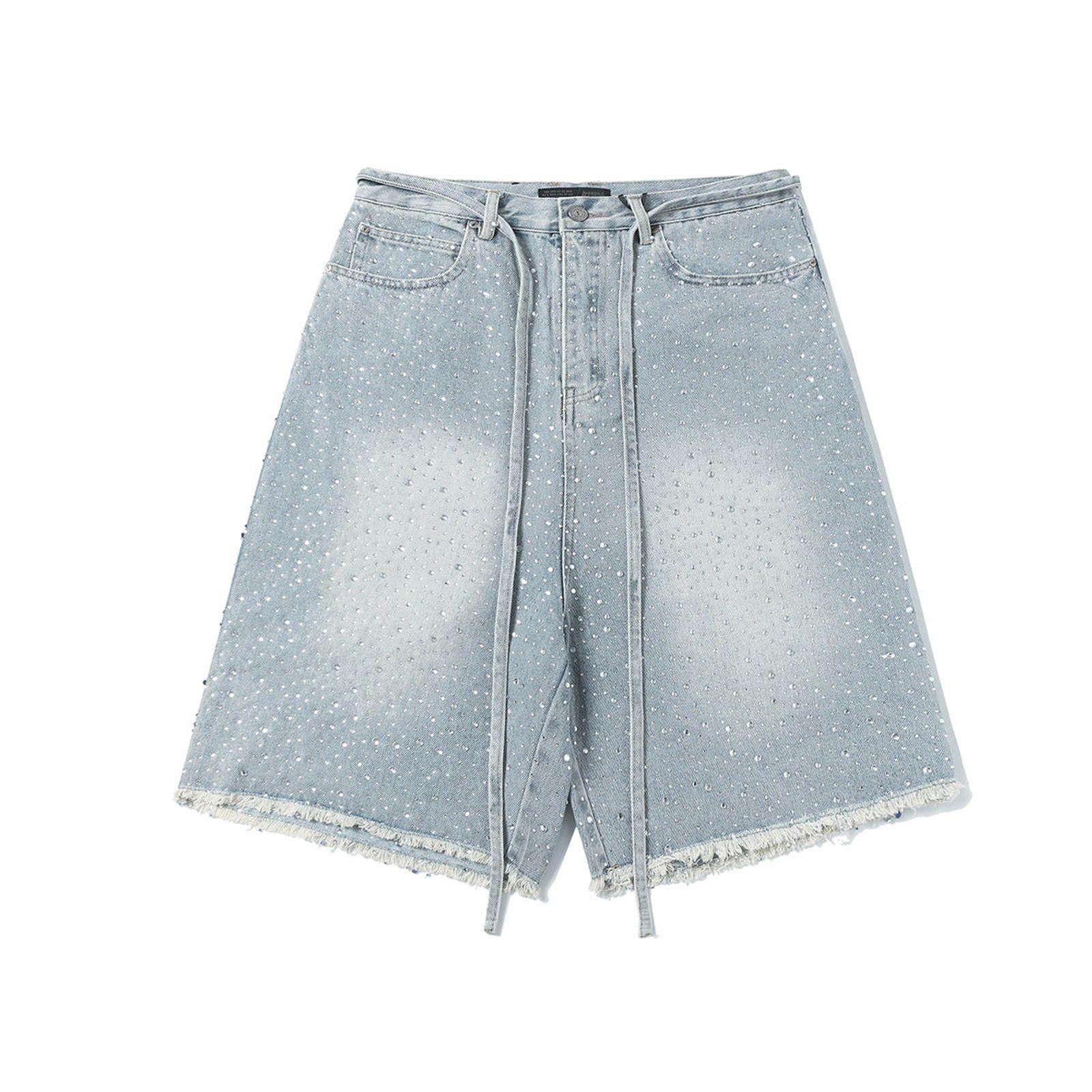 Jean Light Blue Rhinestone Embellished Jorts Size US 32 / EU 48 - 9 Thumbnail