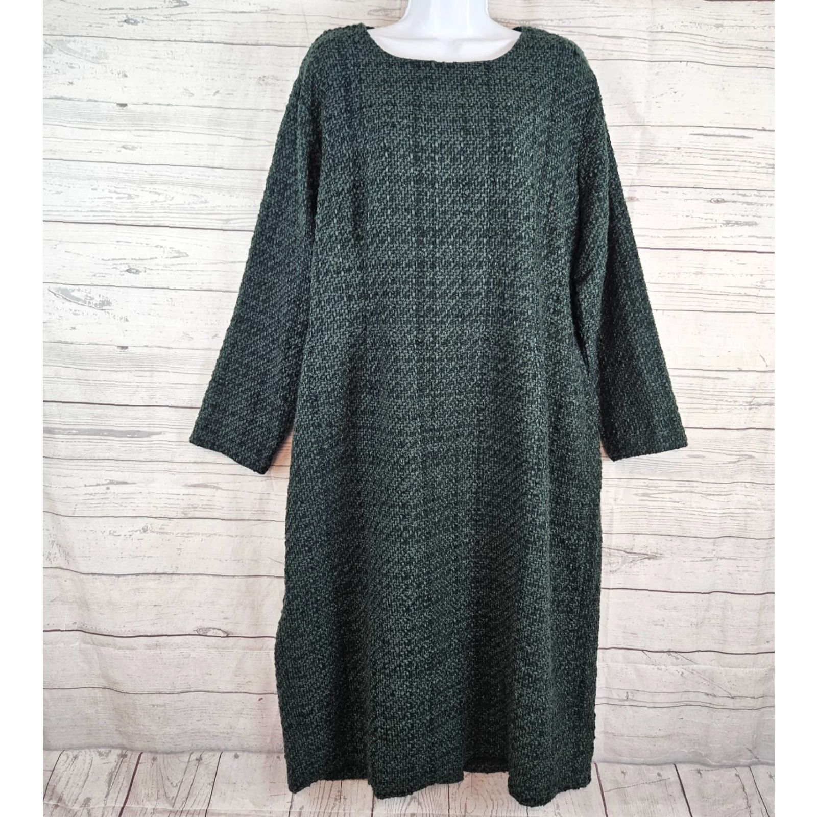 Vintage Dainty Jewells Womens Tea At The Louvre Tweed Dress 2XL Emerald Green Midi A-Line Long Sleeve Zip Adult Womens Size XXL / US 16-18 / IT 52-54 - 2 Thumbnail