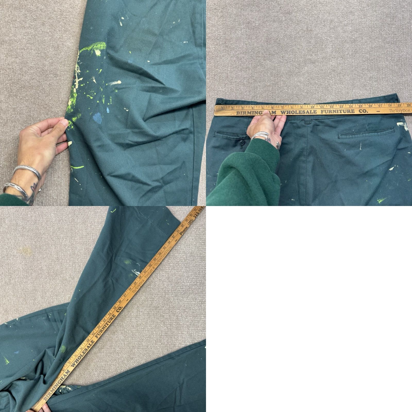 VINTAGE Chino Pants Mens 38x29 Workwear Green USA Made Zip Fly 70s
