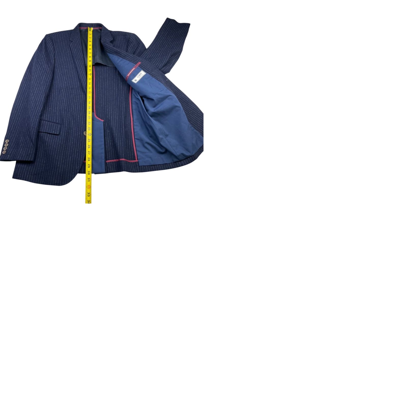 J.Crew J.Crew Blazer Men’s 100% Wool Thick Flannel Navy Railroad Stripe 2-Button 44R Jacket/Coat Regular Adult Mens Size 44R - 9 Thumbnail