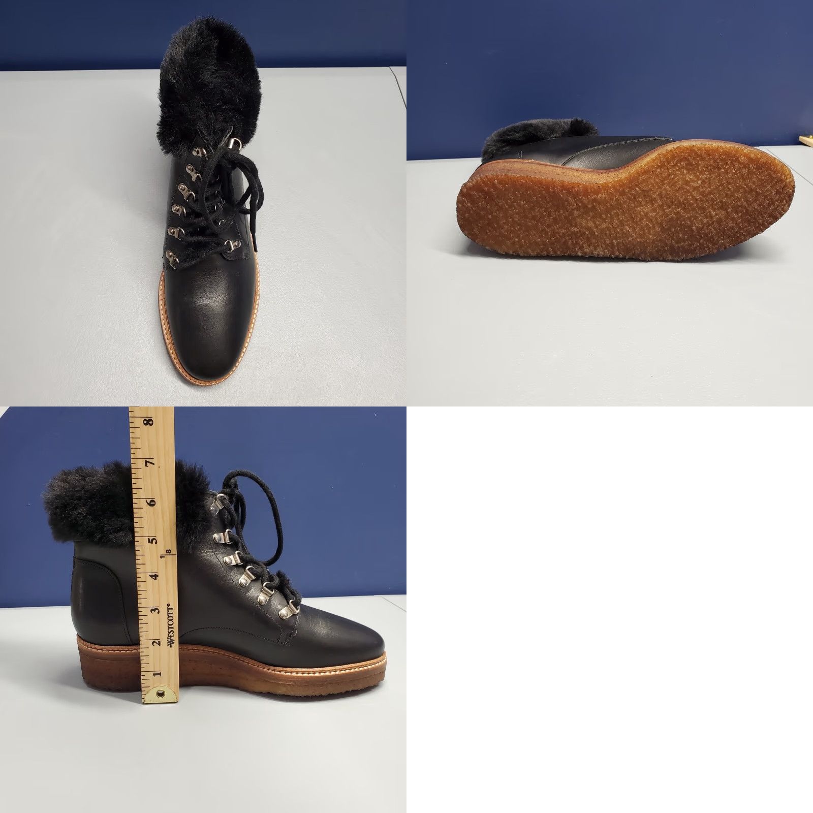 Vintage Botkier Winter Boots Womens Size 7.5 Black Leather Faux Fur Trim Gum Sole Lace Up Casual Fall Winter Shoes Mens? Size US 8 / IT 38 - 9 Thumbnail
