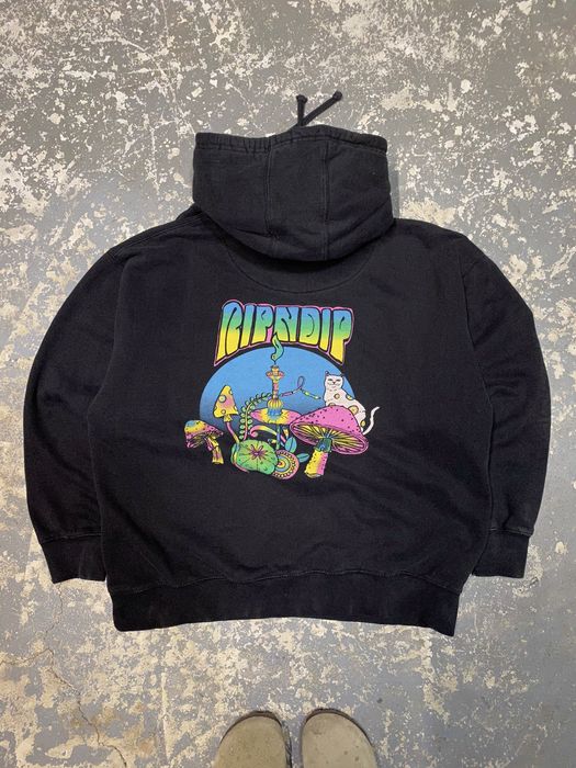 Vintage RipnDip Psychedelic Mushroom Cat Smoking Hoodie Sweatshirt