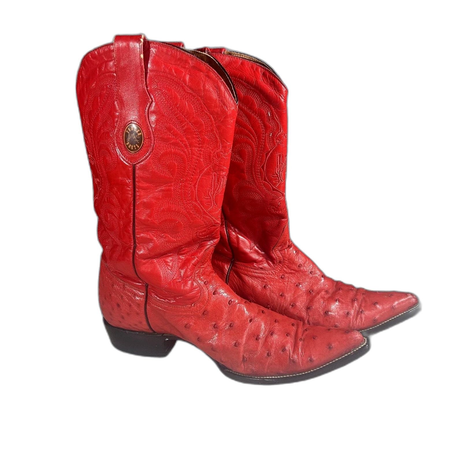 Vintage Yoncer Western Leather Cowboy Boots Ostrich Quill Skin Exoti Size US 12.5 / EU 45-46 - 1 Thumbnail