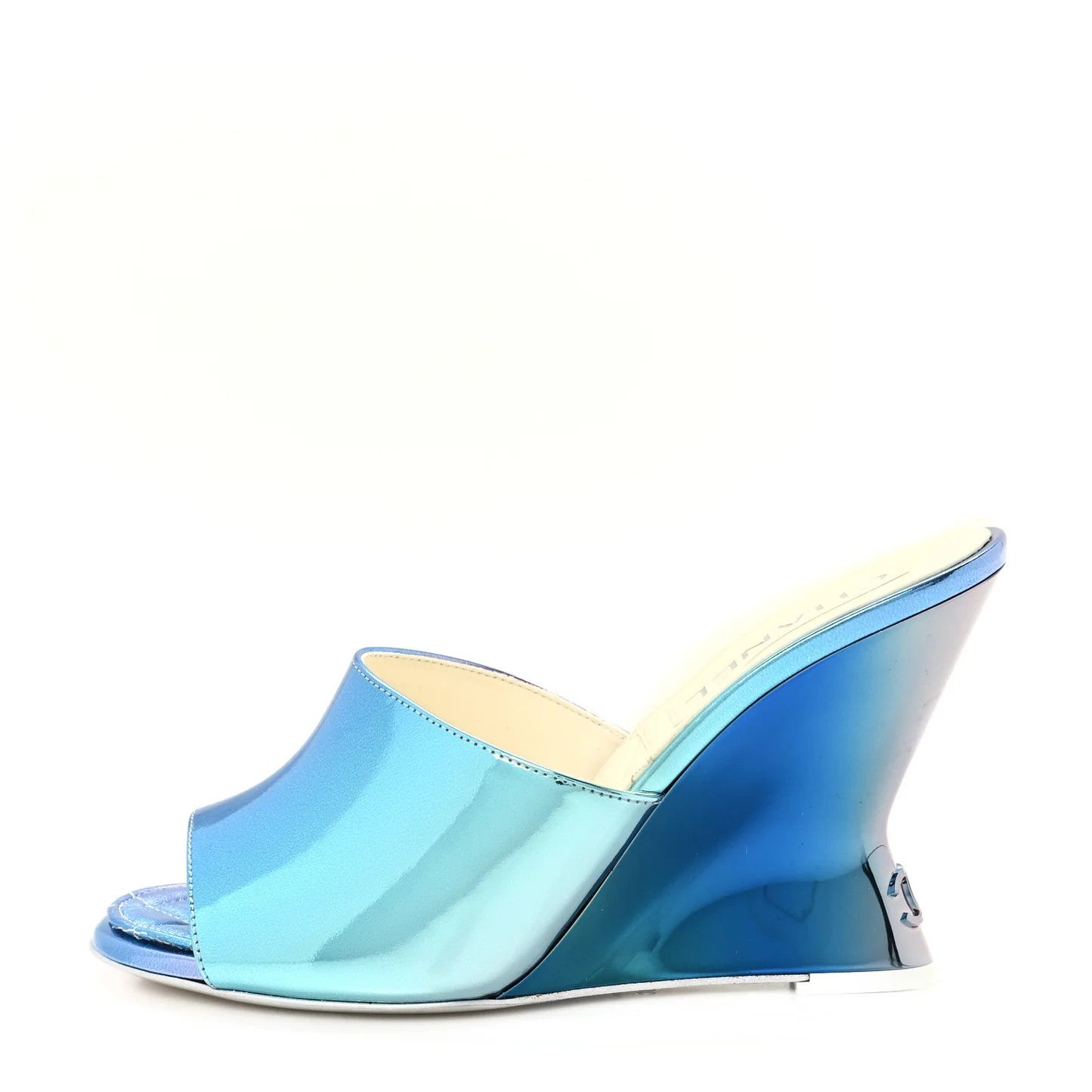Chanel os11x0126 Laminated Calfskin Wedge Mules in Blue Size US 9 / IT 39 - 1 Thumbnail