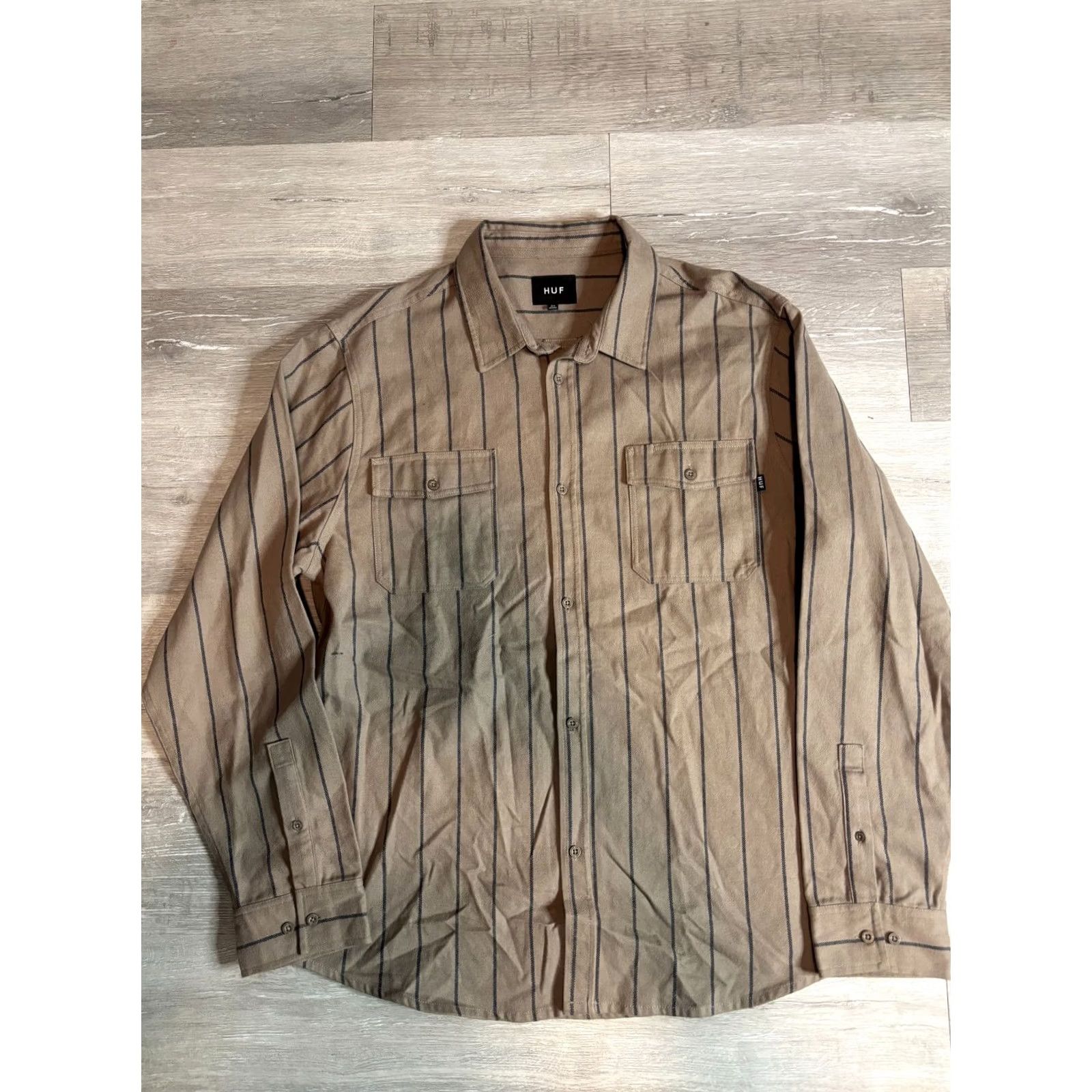 Huf HUF Shirt Men XL Brown Cotton Striped Long Sleeve Button-Up Skate Casual Vintage No Size US XL / EU 56 / 4 - 3 Thumbnail