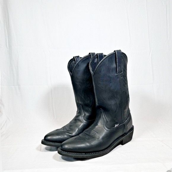 Justin Boots Justin Basics Black Leather Cowboy Western Roper Boots ...