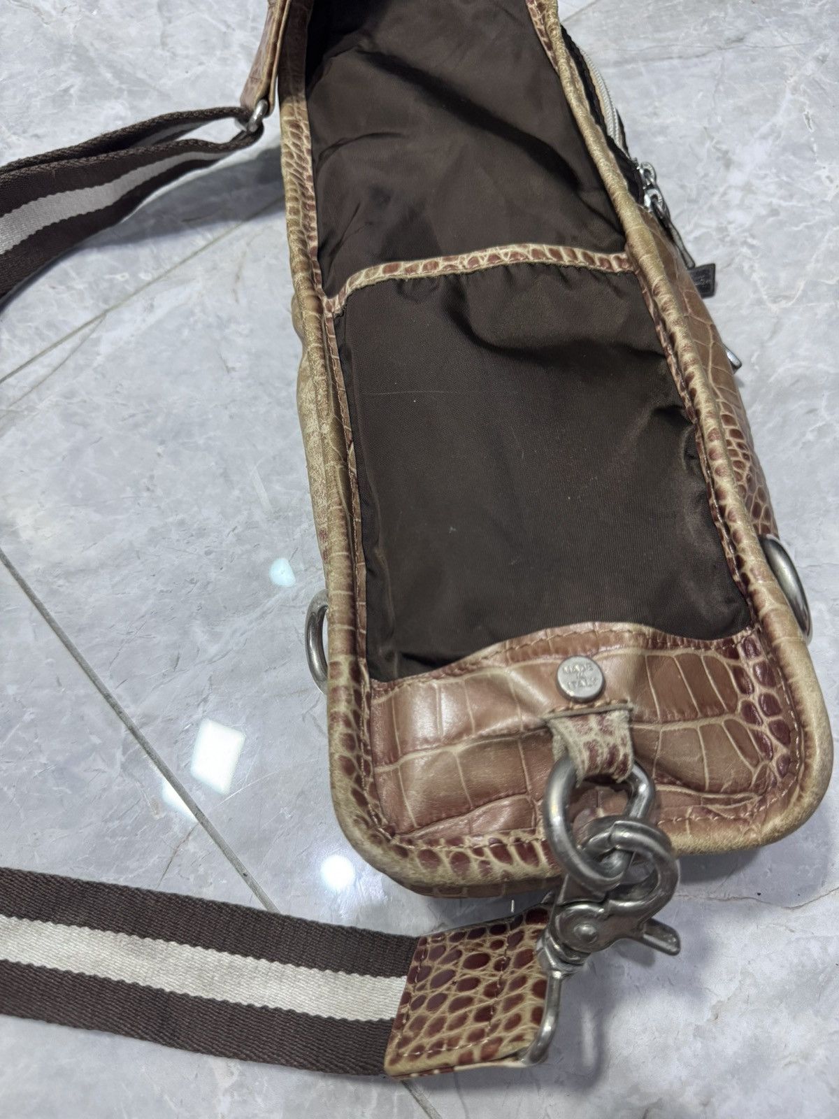 Orobianco OROBIANCO Italy Nylon & Croc-Embossed Leather Sling Bag Size ONE SIZE - 5 Thumbnail