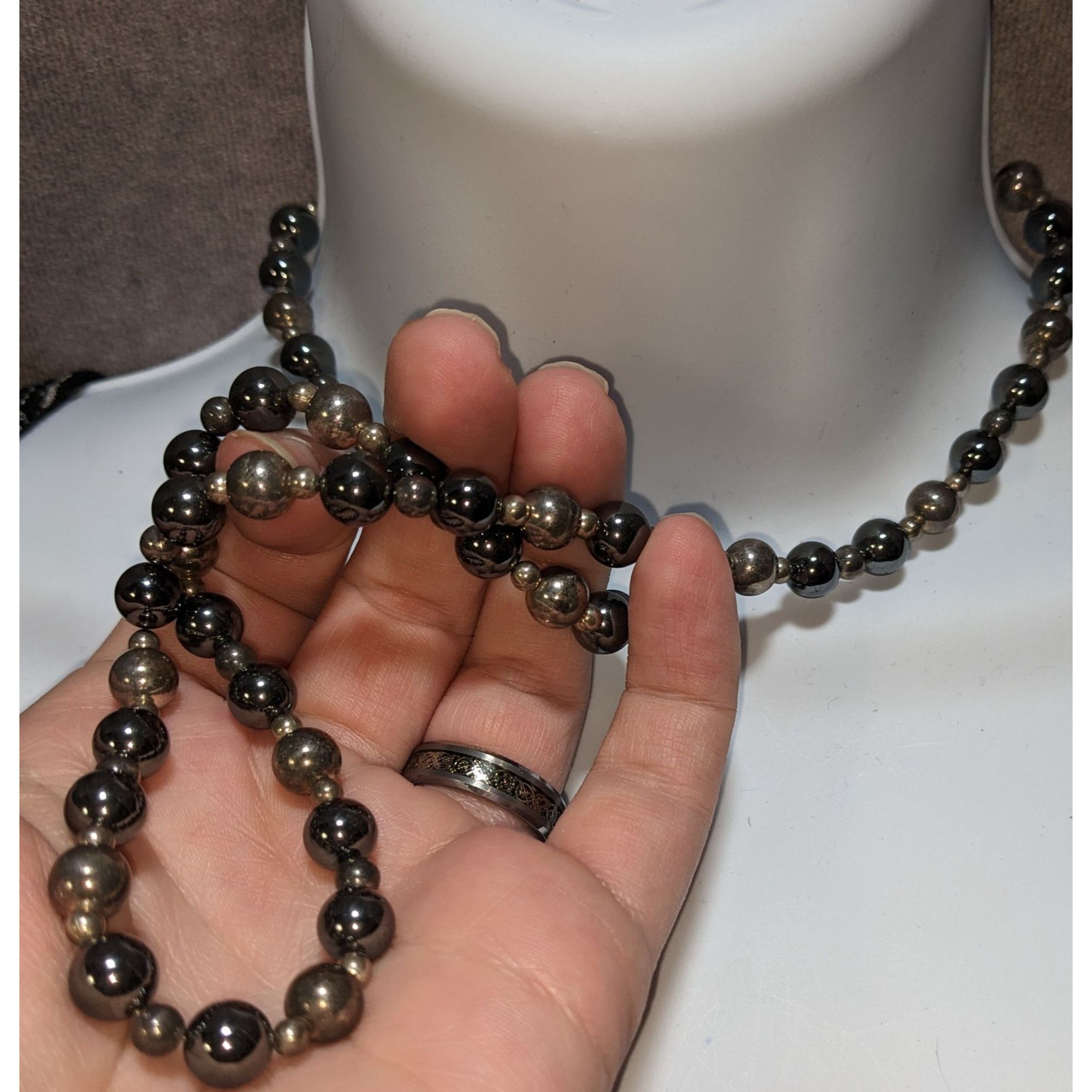 Other Dark Romantic Hematite & Metal Beaded Necklace 26" Hidden Bo Size ONE SIZE - 1 Thumbnail